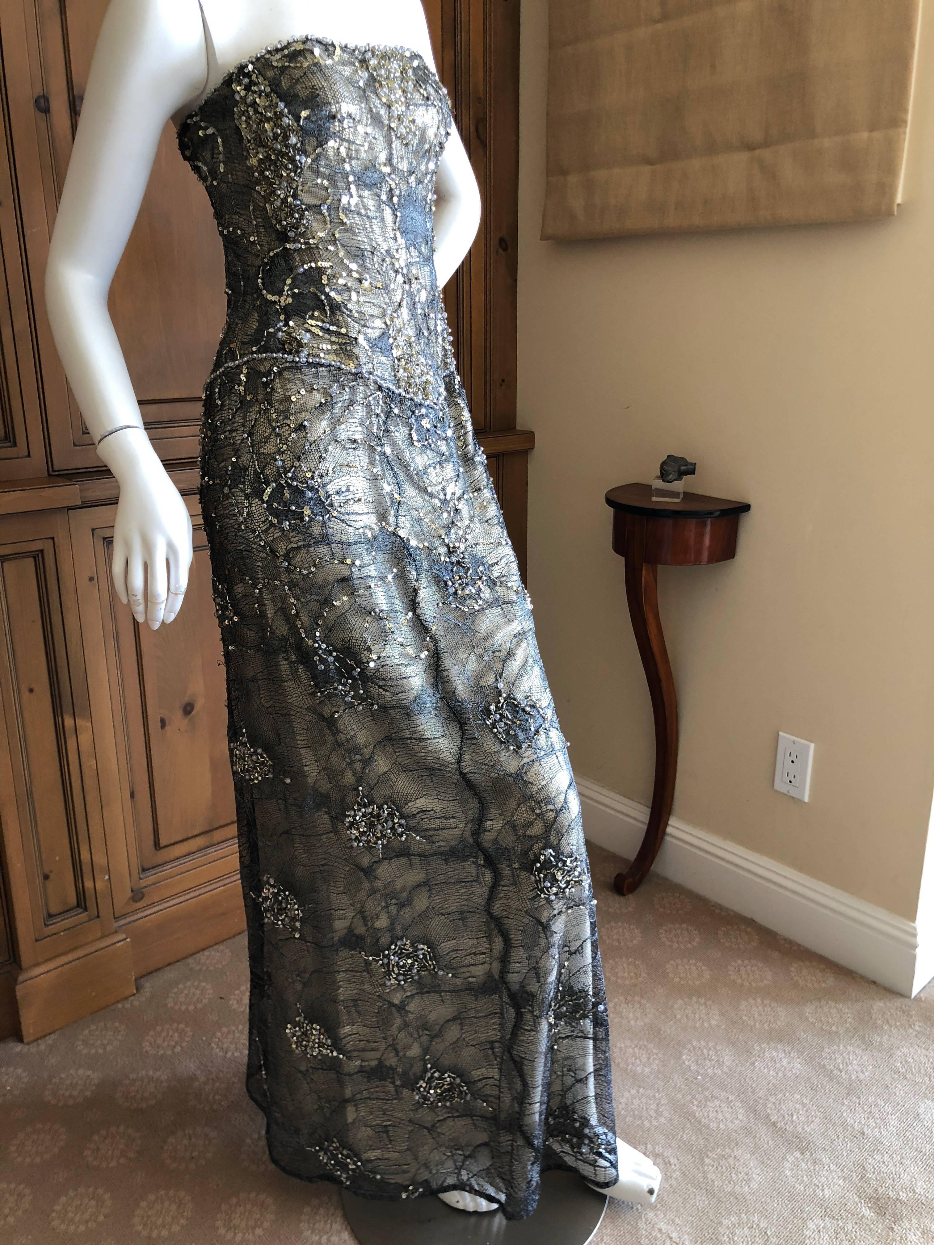 Women's Vicky Teil Couture Paris Bergdorf Goodman Gold Corseted Strapless Beaded Dress For Sale