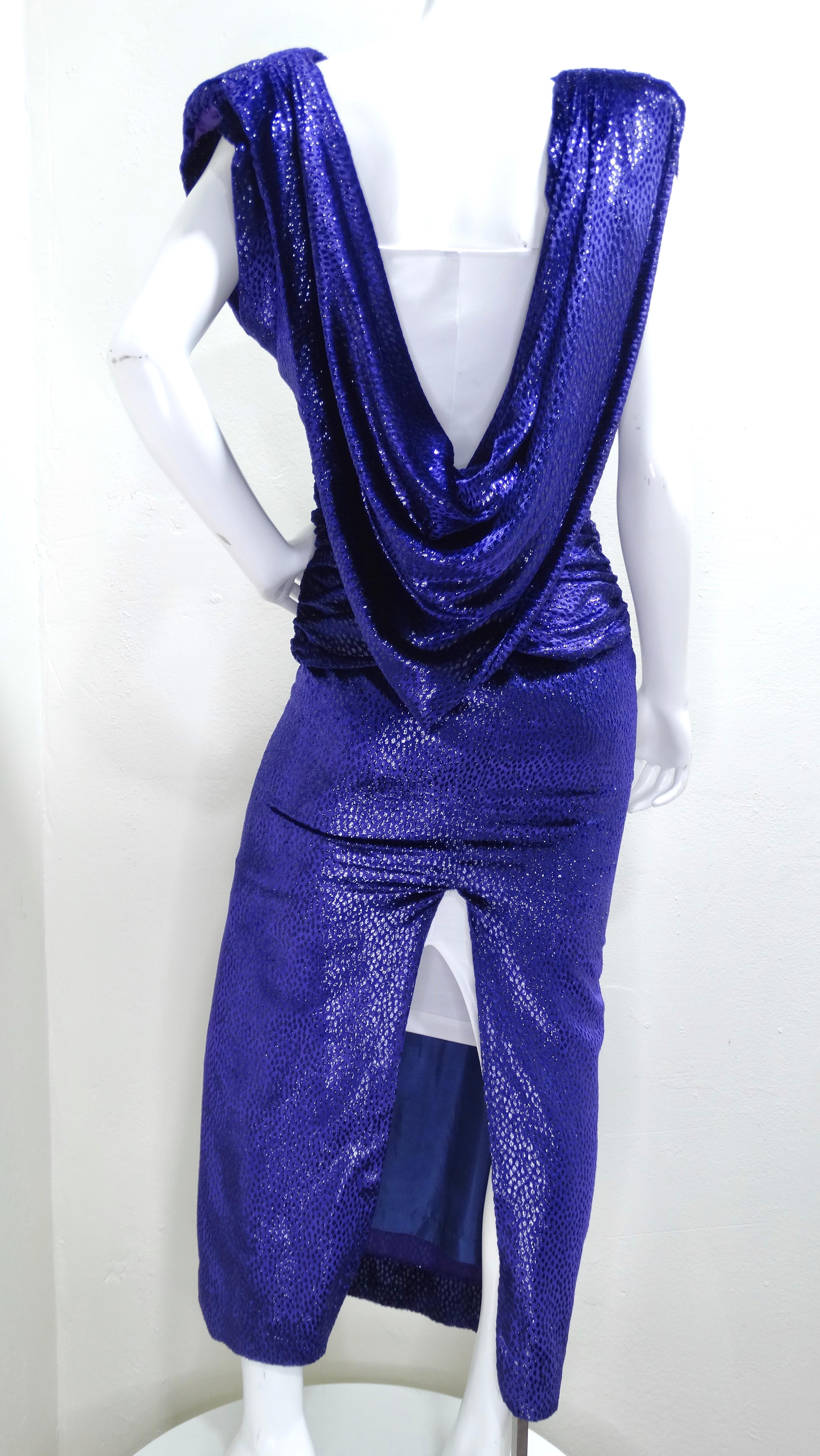 Vicky Tiel 1980's Purple Silk Velvet Gown For Sale 2