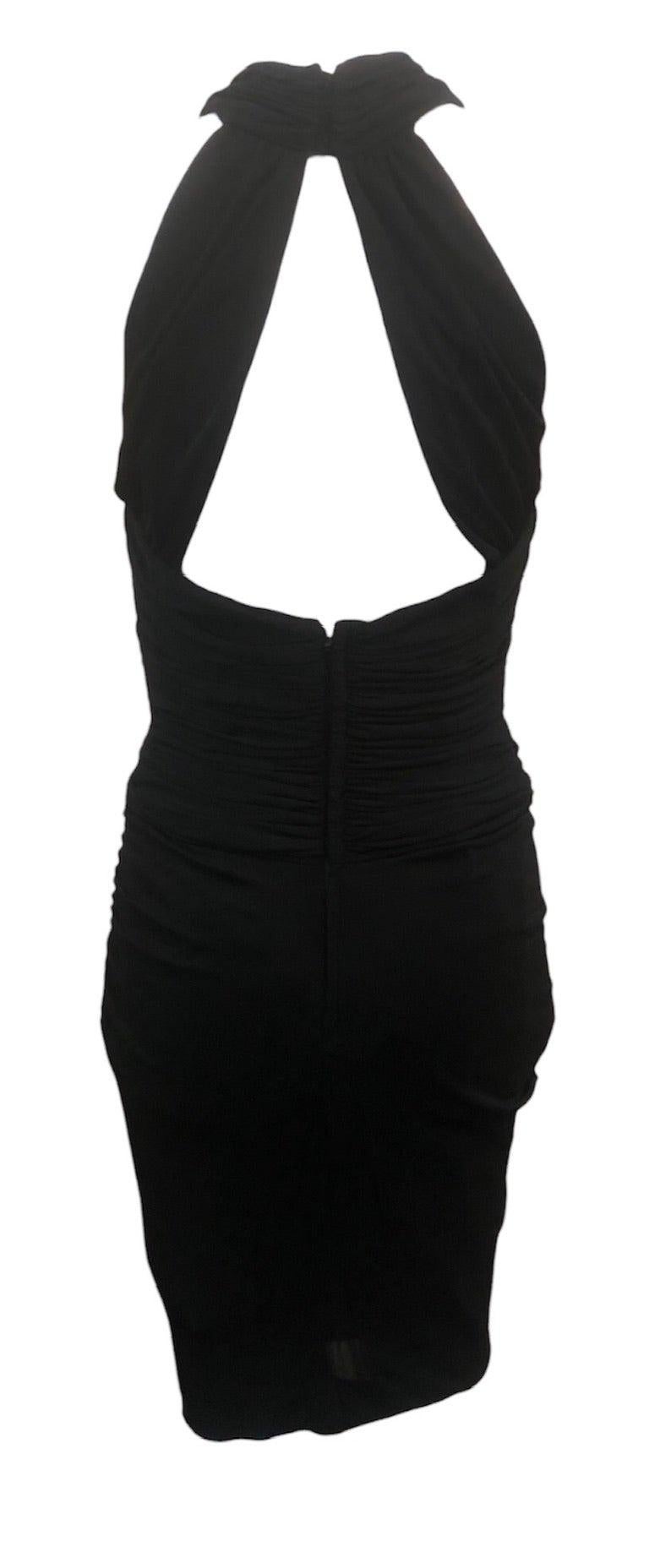 Vicky Tiel Black Jersey Halter Neck Bodycon Cocktail Dress, 1980s In Excellent Condition For Sale In Los Angeles, CA
