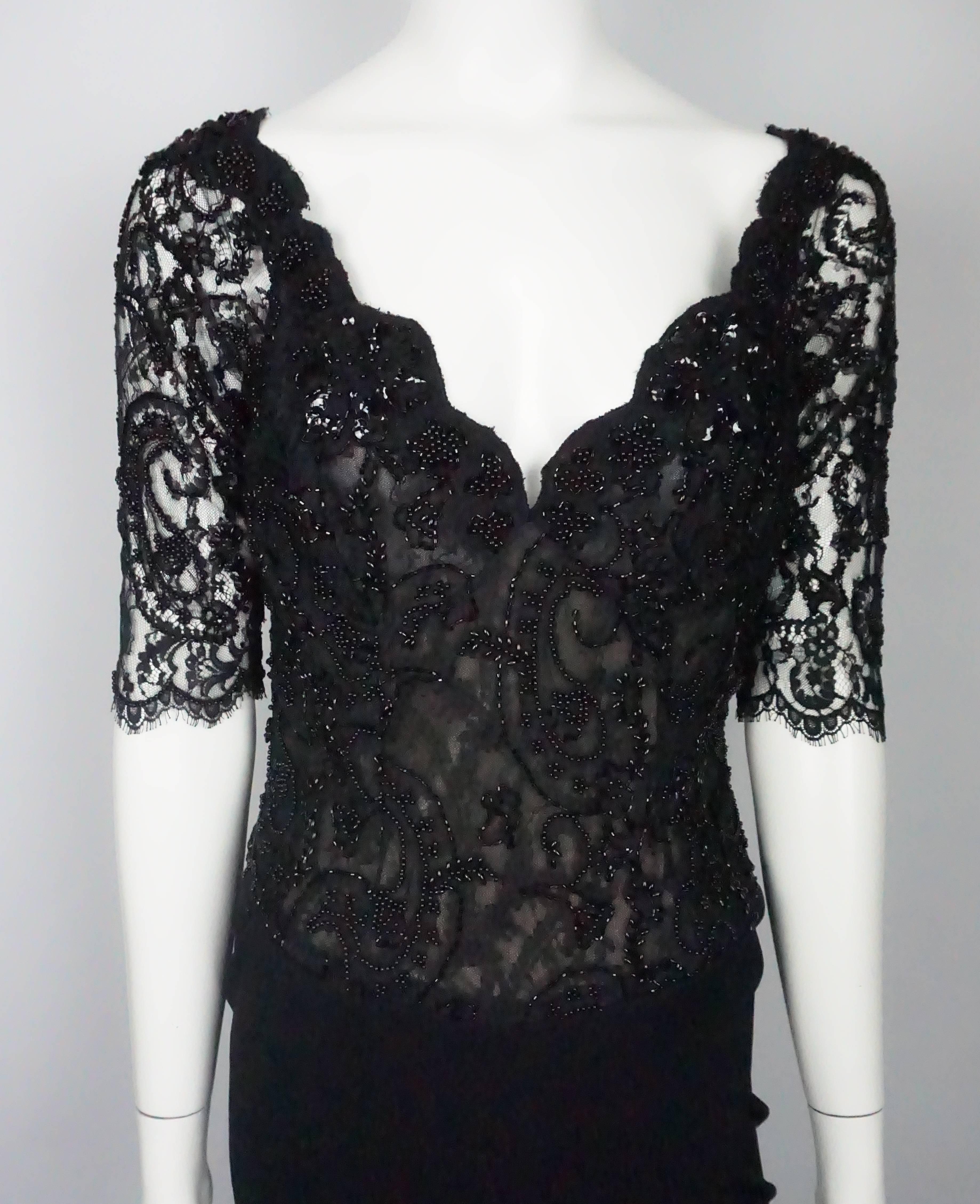 Vicky Tiel Black Lace Beaded and Silk Off Shoulder Gown For Sale at ...