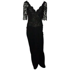 Vicky Tiel Schwarzes schulterfreies Kleid aus Seide mit Spitze, Perlen und Seide