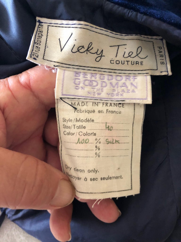 Vicky Tiel Couture Bergdorf Goodman 80's Strapless Blue Velvet Cocktail ...