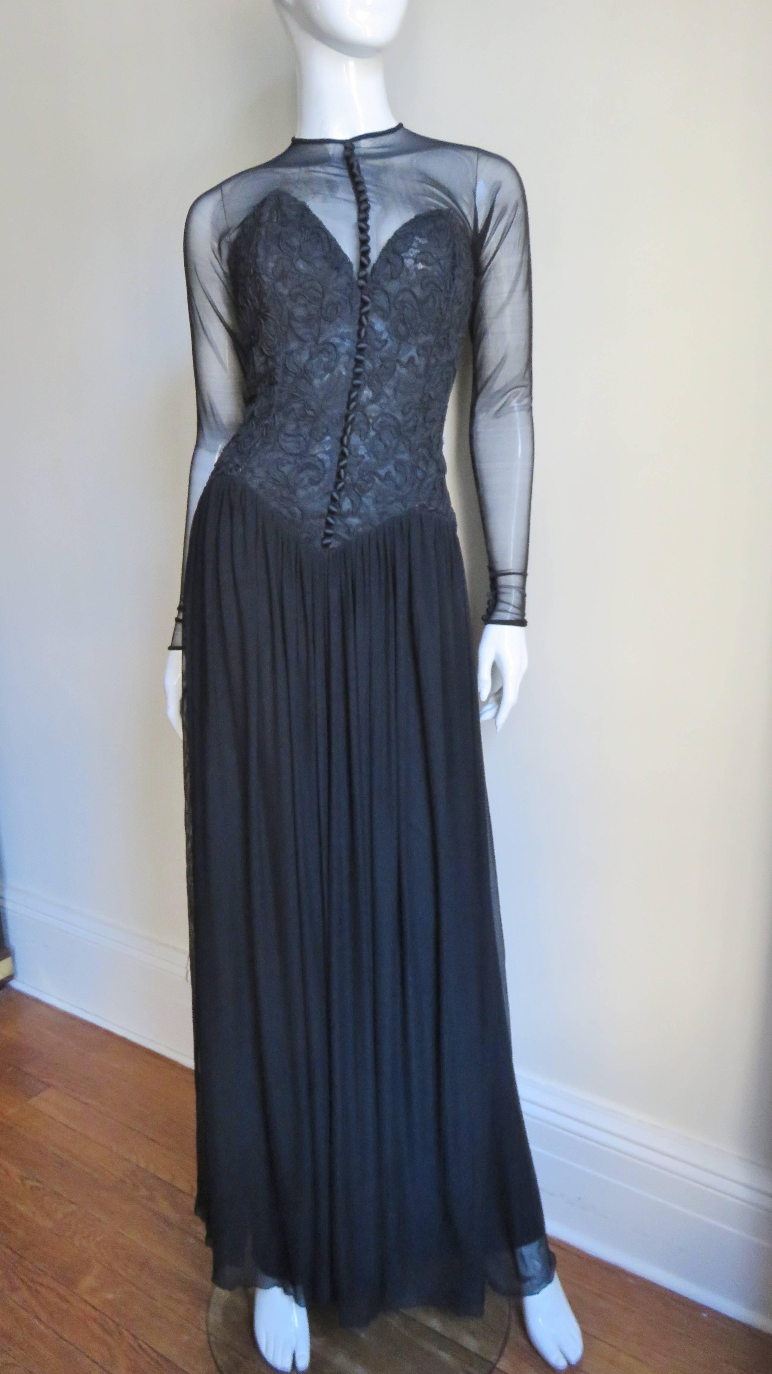 Vicky Tiel Couture Bustier Dress Gown 1980s In Excellent Condition For Sale In Water Mill, NY