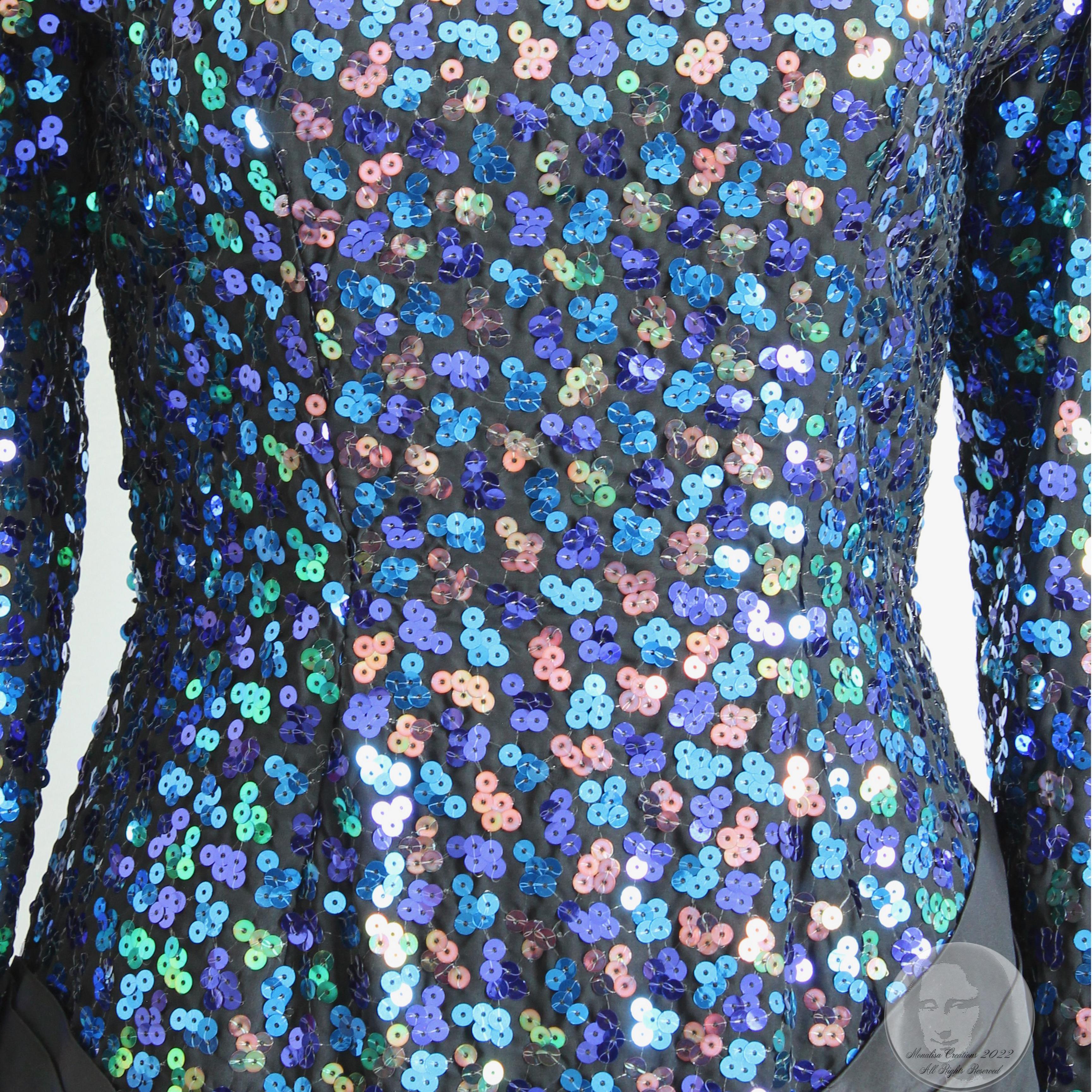 Vicky Tiel Couture Dress Cocktail Embellished Sequins Silk Taffeta Vintage 90s For Sale 6