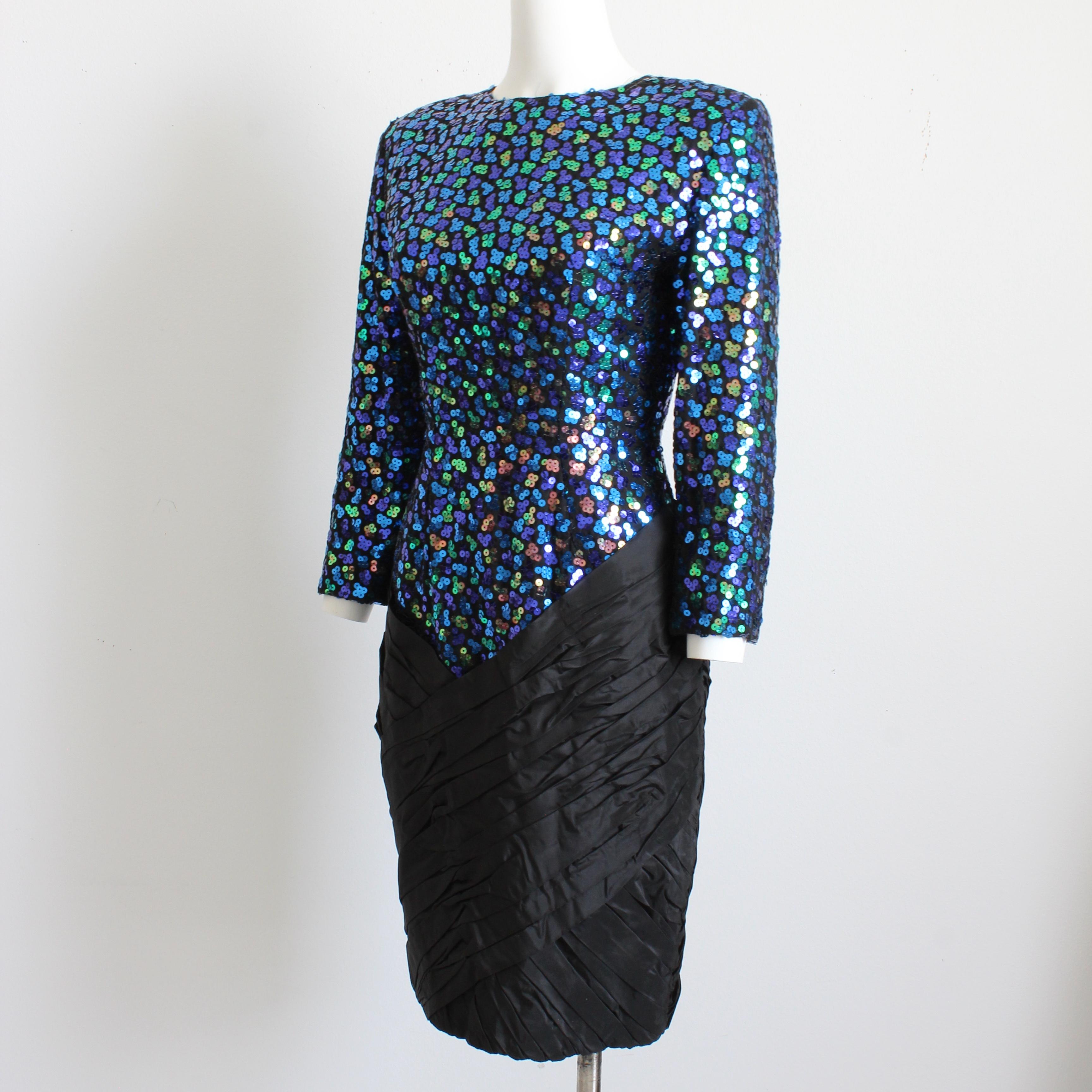 Vicky Tiel Couture Dress Cocktail Embellished Sequins Silk Taffeta Vintage 90s For Sale 7