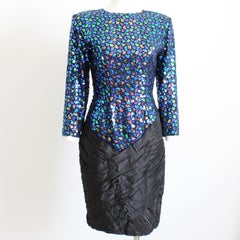 Vicky Tiel Couture Dress Cocktail Embellished Sequins Silk Taffeta Vintage 90s