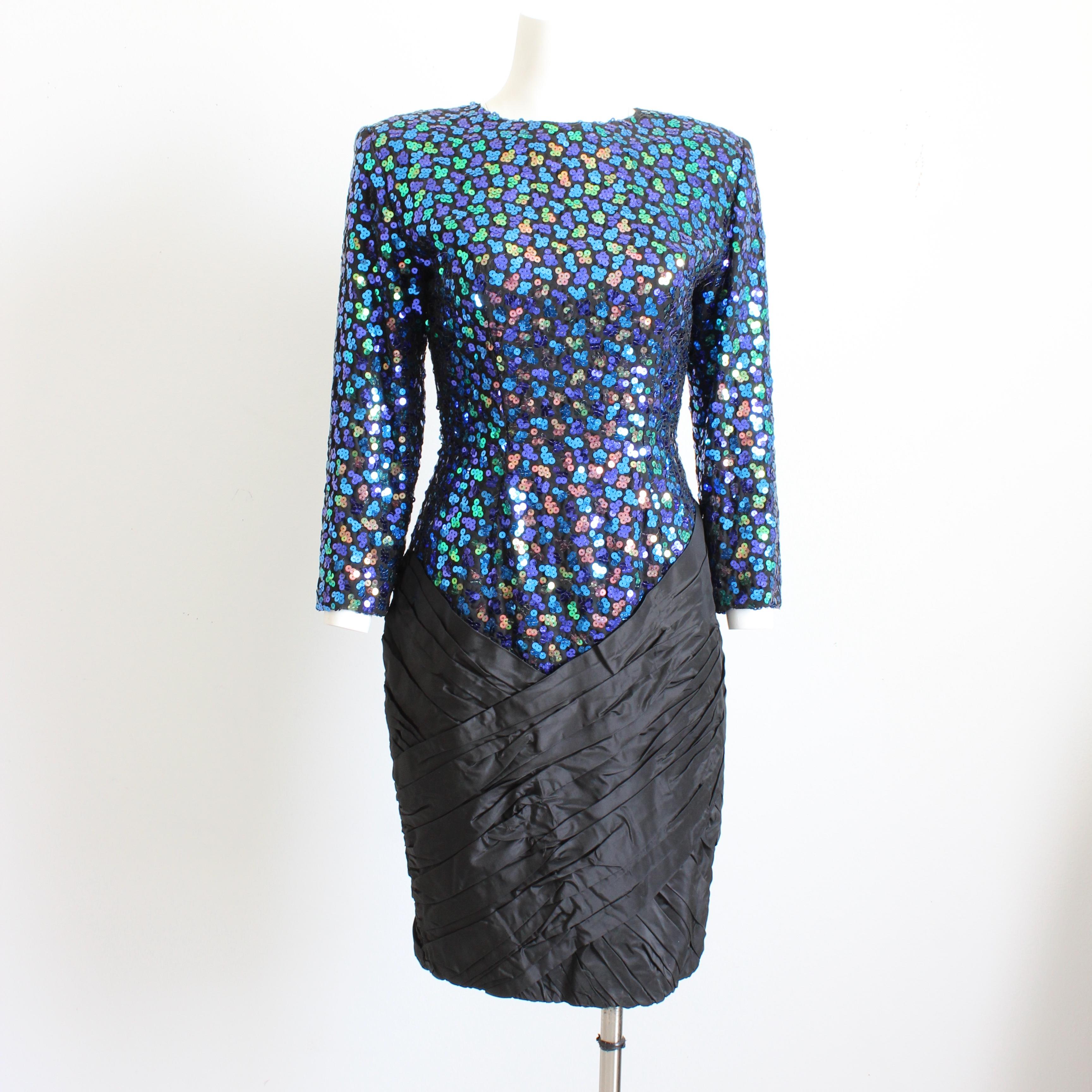 Vicky Tiel Couture Dress Cocktail Embellished Sequins Silk Taffeta Vintage 90s In Good Condition For Sale In Port Saint Lucie, FL