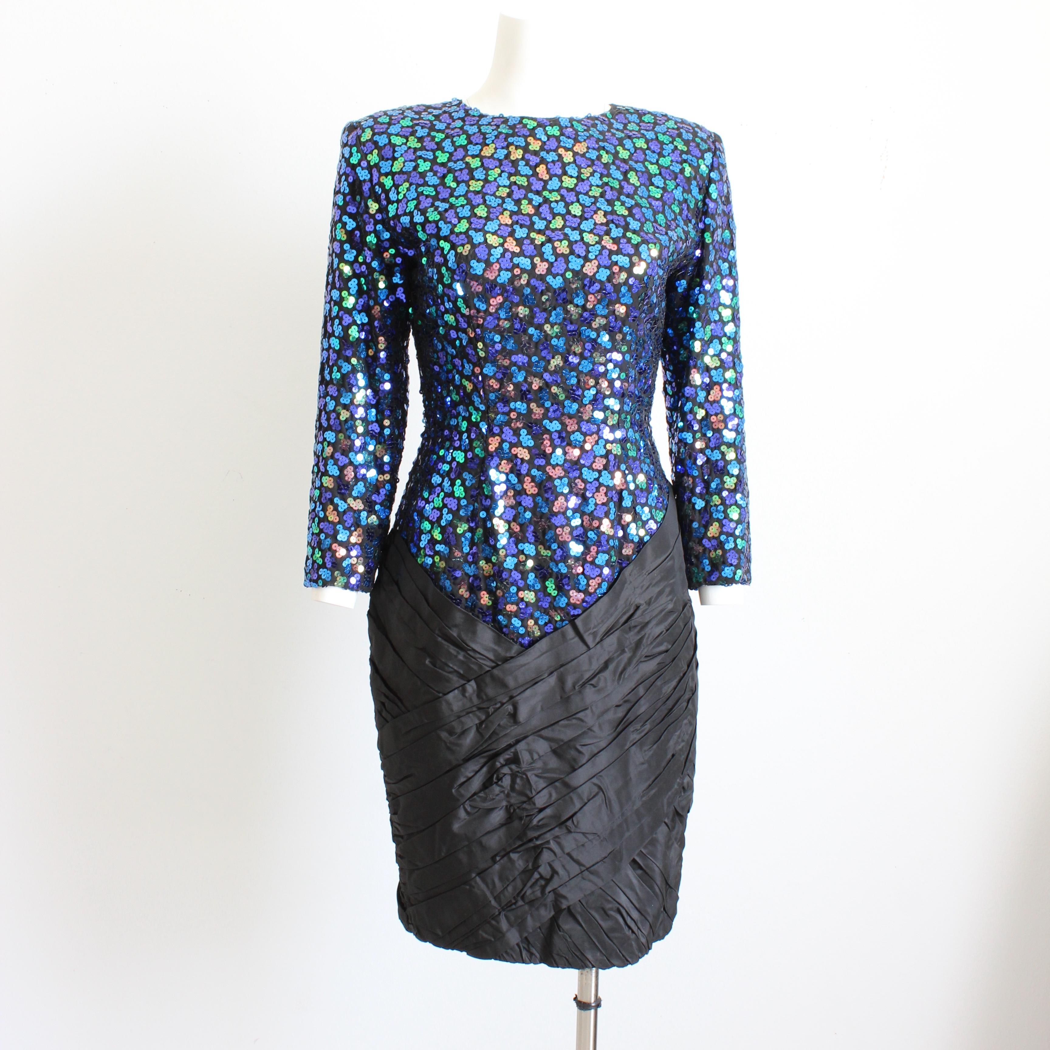 Purple Vicky Tiel Couture Dress Cocktail Embellished Sequins Silk Taffeta Vintage 90s For Sale