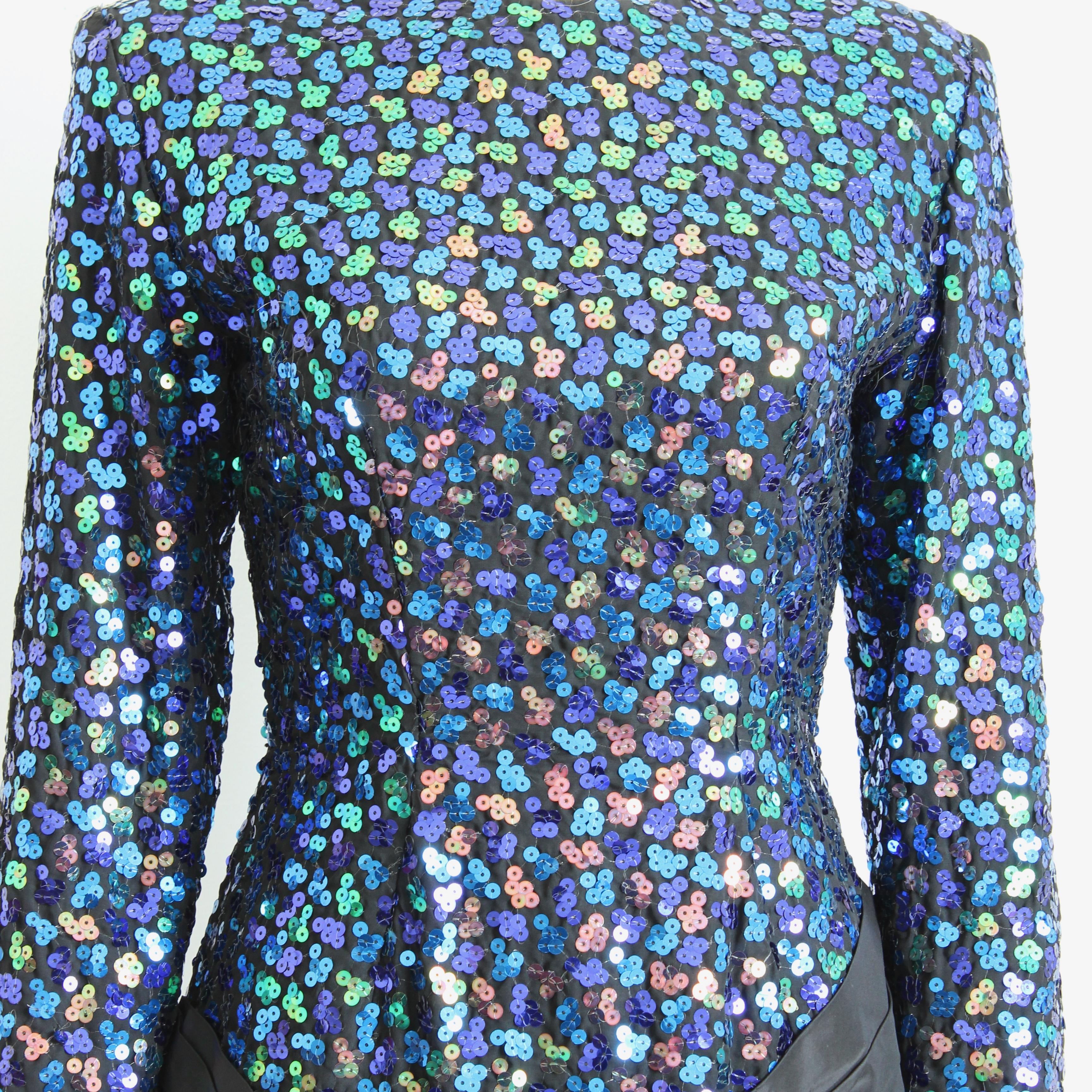 Women's Vicky Tiel Couture Dress Cocktail Embellished Sequins Silk Taffeta Vintage 90s For Sale