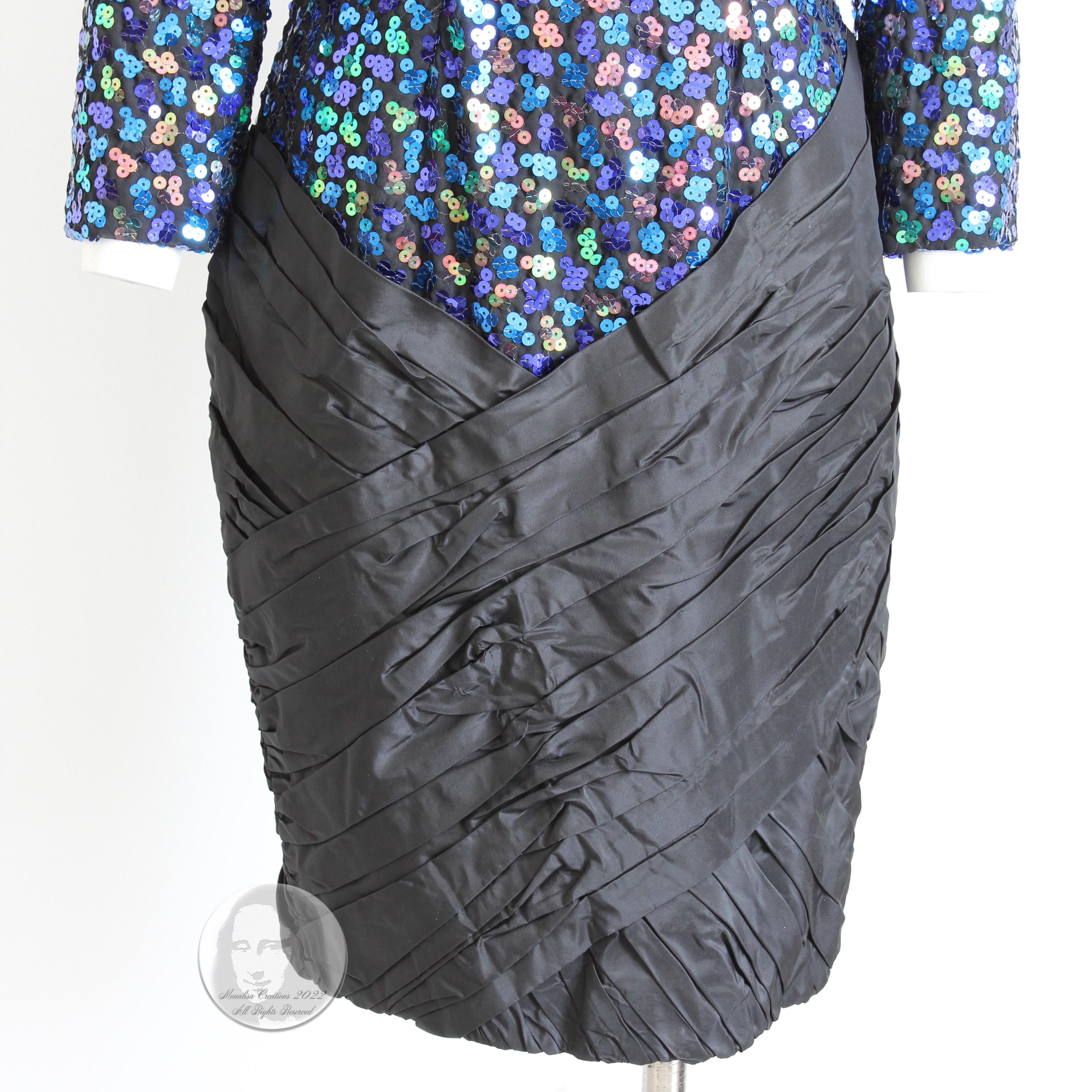Vicky Tiel Couture Dress Cocktail Embellished Sequins Silk Taffeta Vintage 90s For Sale 2
