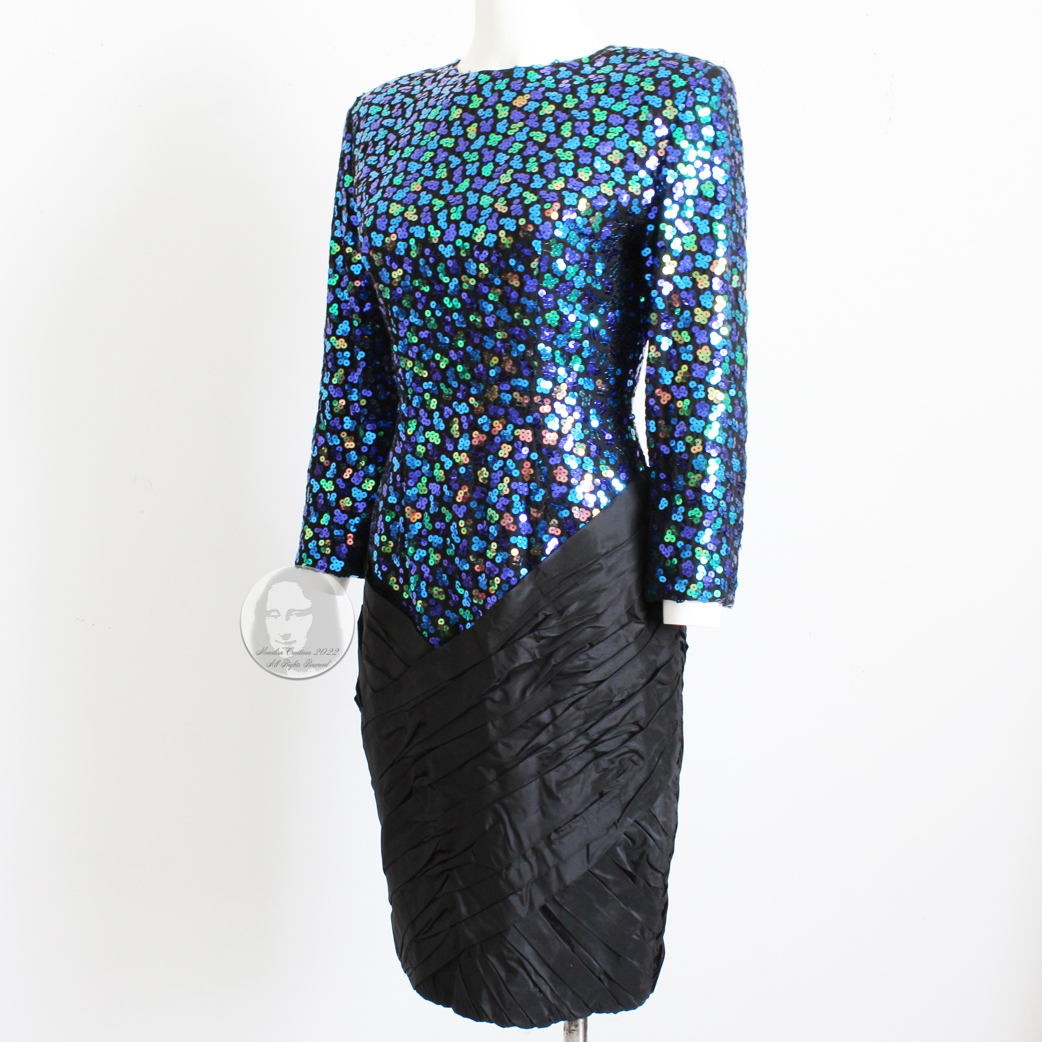 Vicky Tiel Couture Dress Cocktail Embellished Sequins Silk Taffeta Vintage 90s For Sale 3