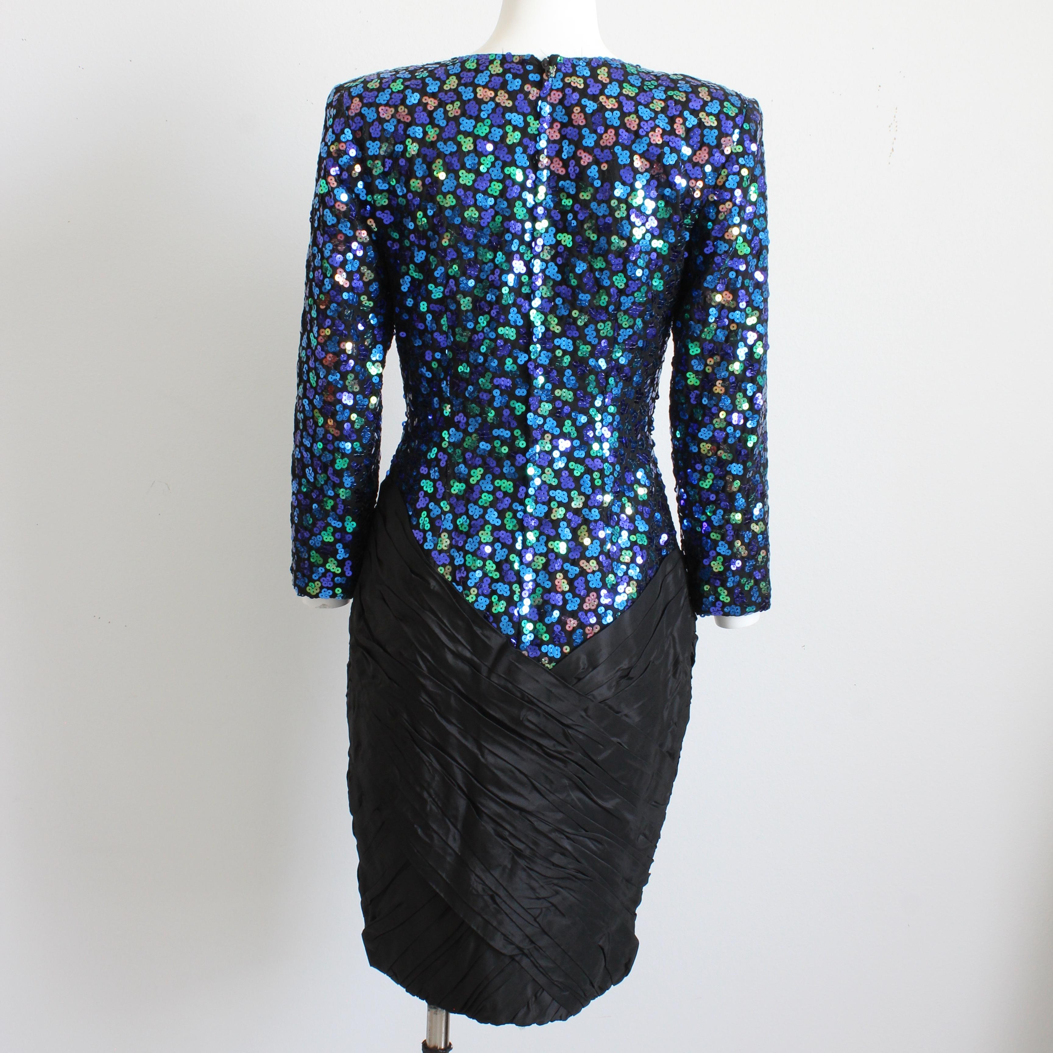 Vicky Tiel Couture Dress Cocktail Embellished Sequins Silk Taffeta Vintage 90s For Sale 4