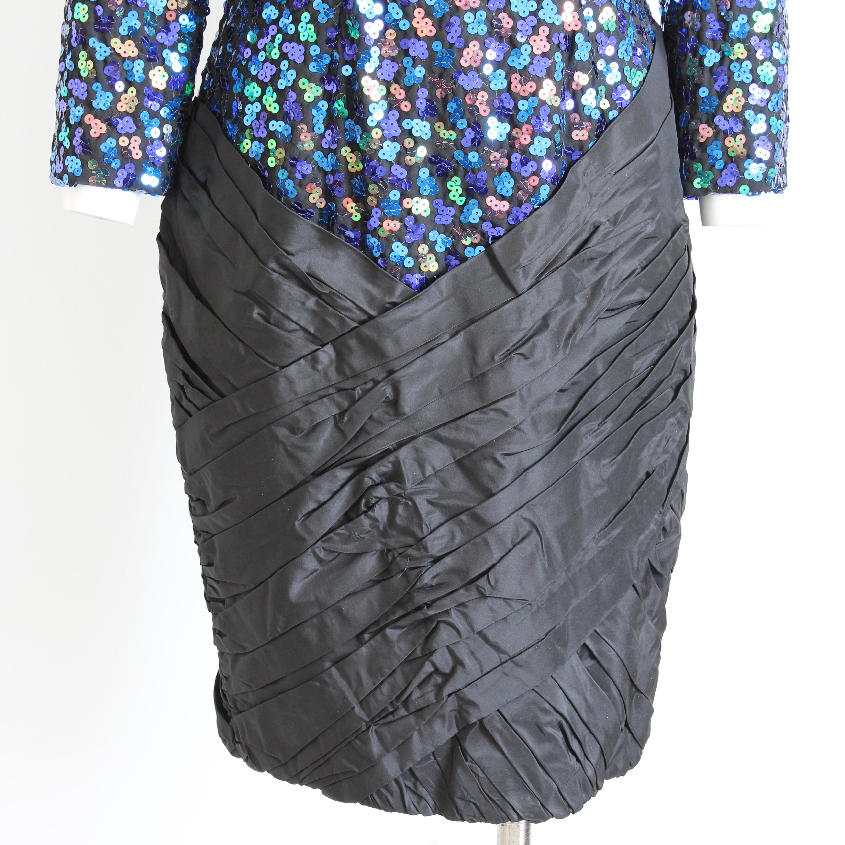 Vicky Tiel Couture Dress Cocktail Embellished Sequins Silk Taffeta Vintage 90s For Sale 5