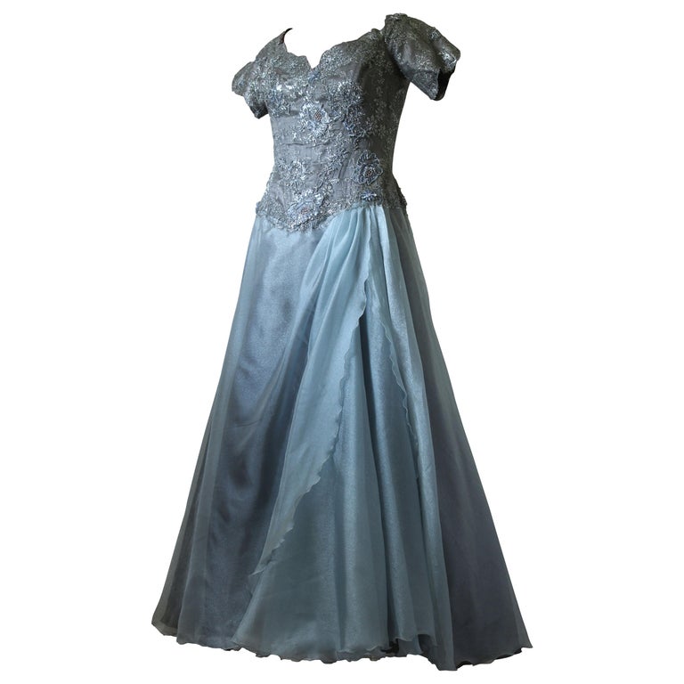 Vicky Tiel Couture Full Length Ball Gown Evening Gray Silk Tulle ...