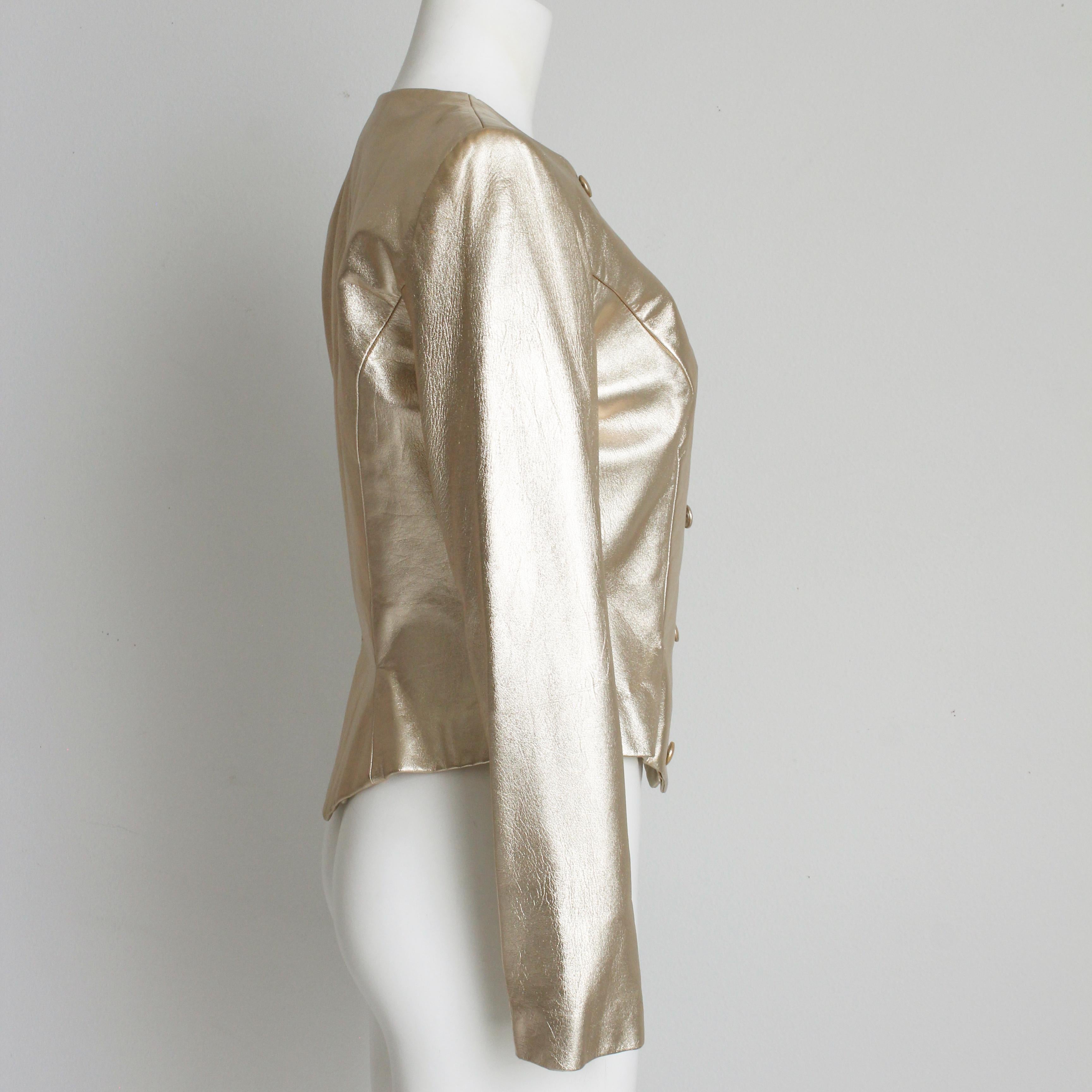 Vicky Tiel Couture Jacket Metallic Gold Leather Formal Evening Vintage Size 42 For Sale 1
