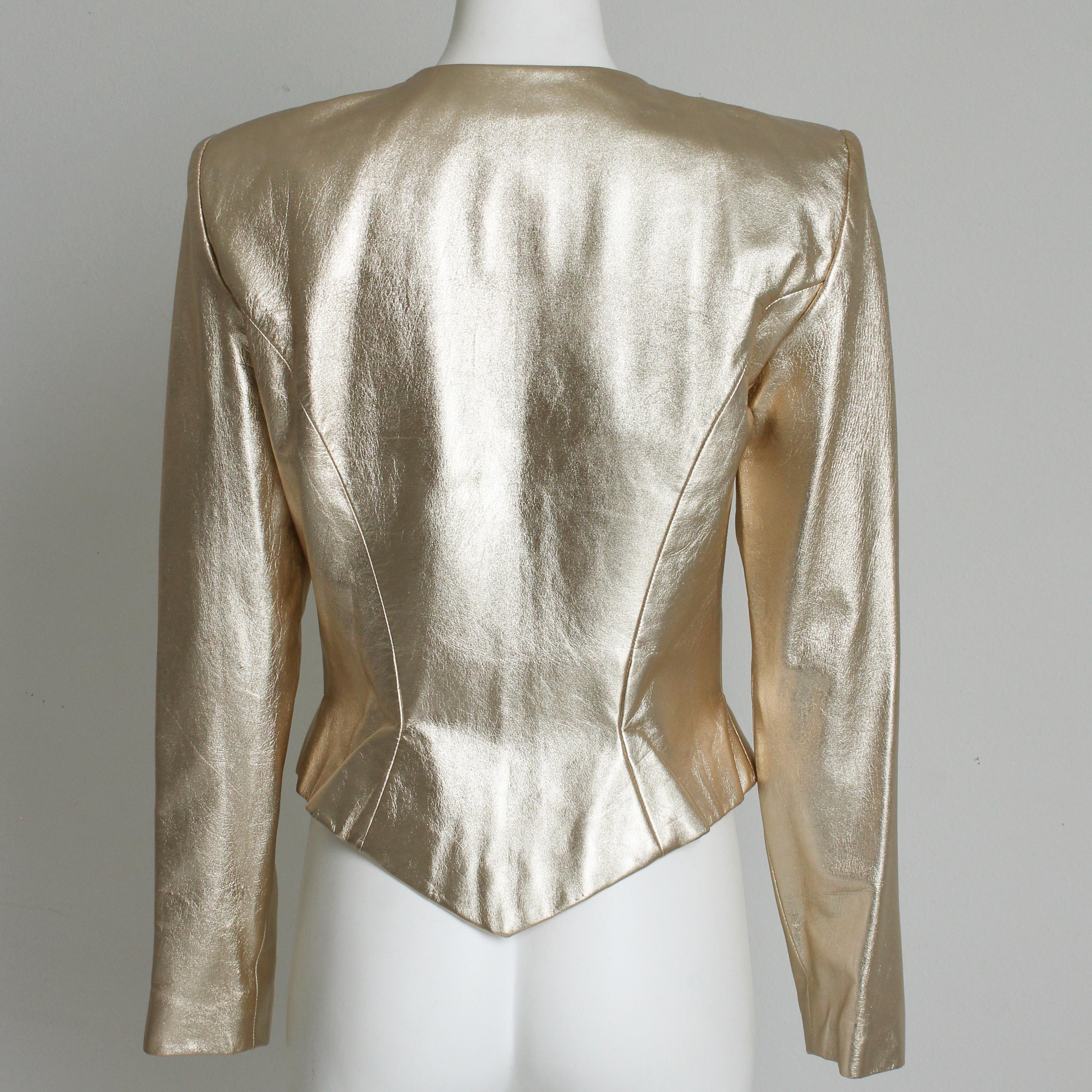 Veste de soirée vintage Vicky Tiel Couture en cuir doré métallisé, taille 42 en vente 2