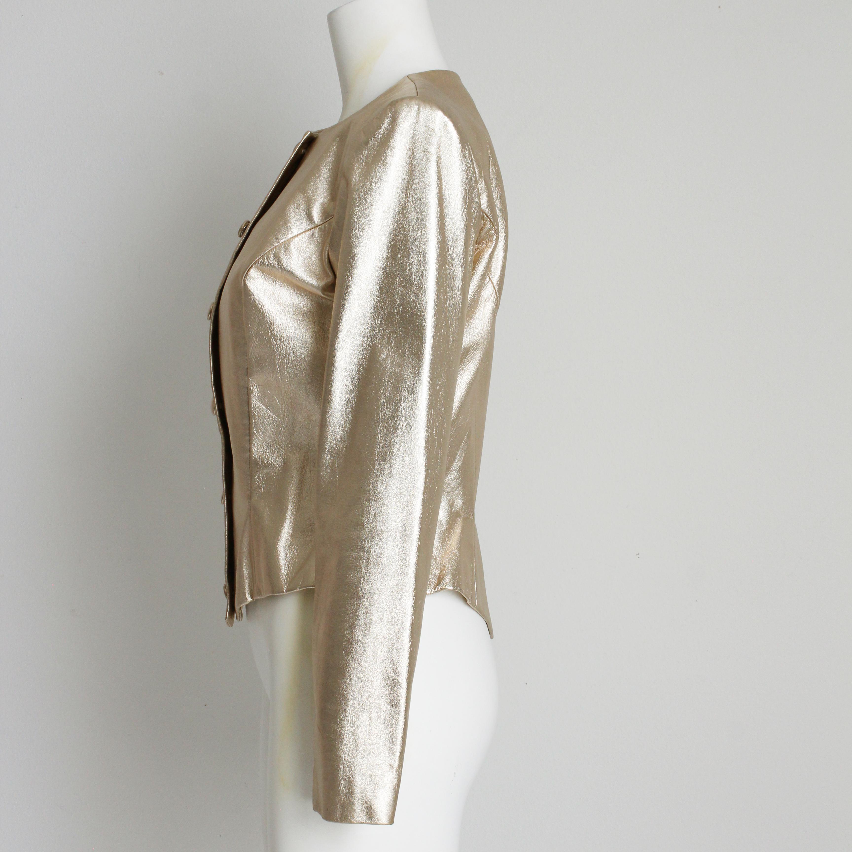Vicky Tiel Couture Jacket Metallic Gold Leather Formal Evening Vintage Size 42 For Sale 3