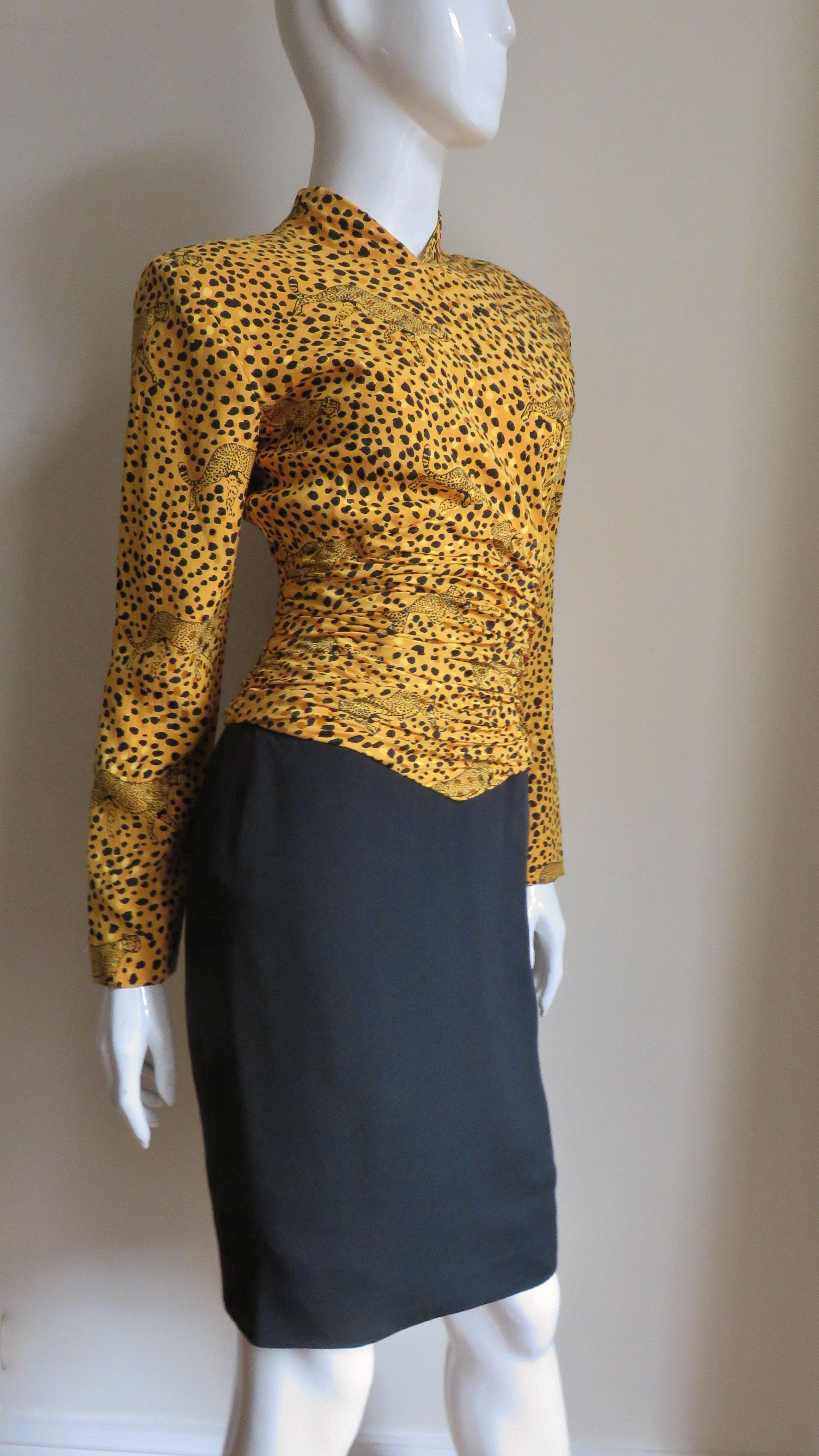 Vicky Tiel Couture Color Block Silk Dress with Leopards For Sale 2