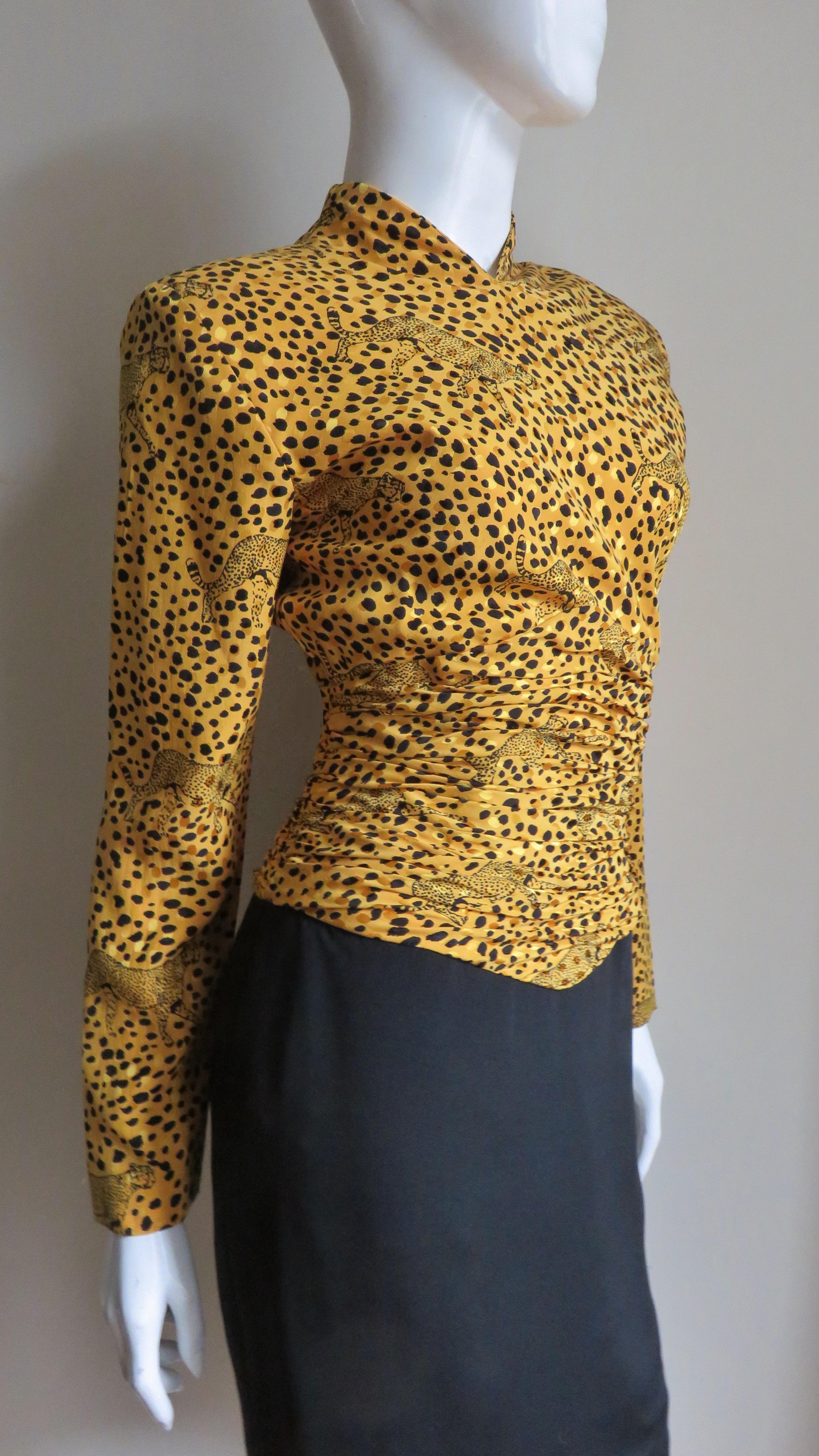 Vicky Tiel Couture Color Block Silk Dress with Leopards For Sale 3