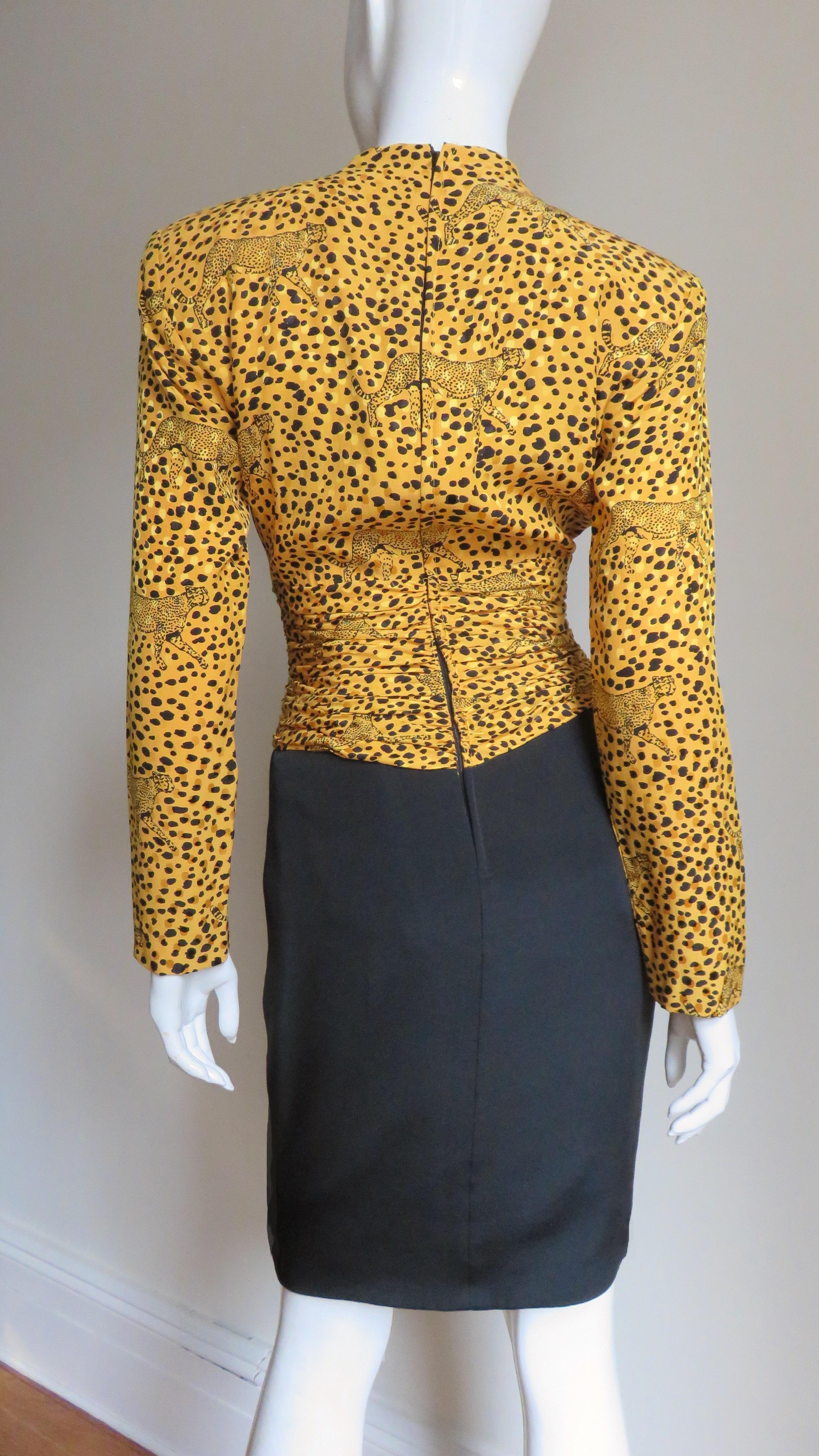 Vicky Tiel Couture Color Block Silk Dress with Leopards For Sale 4