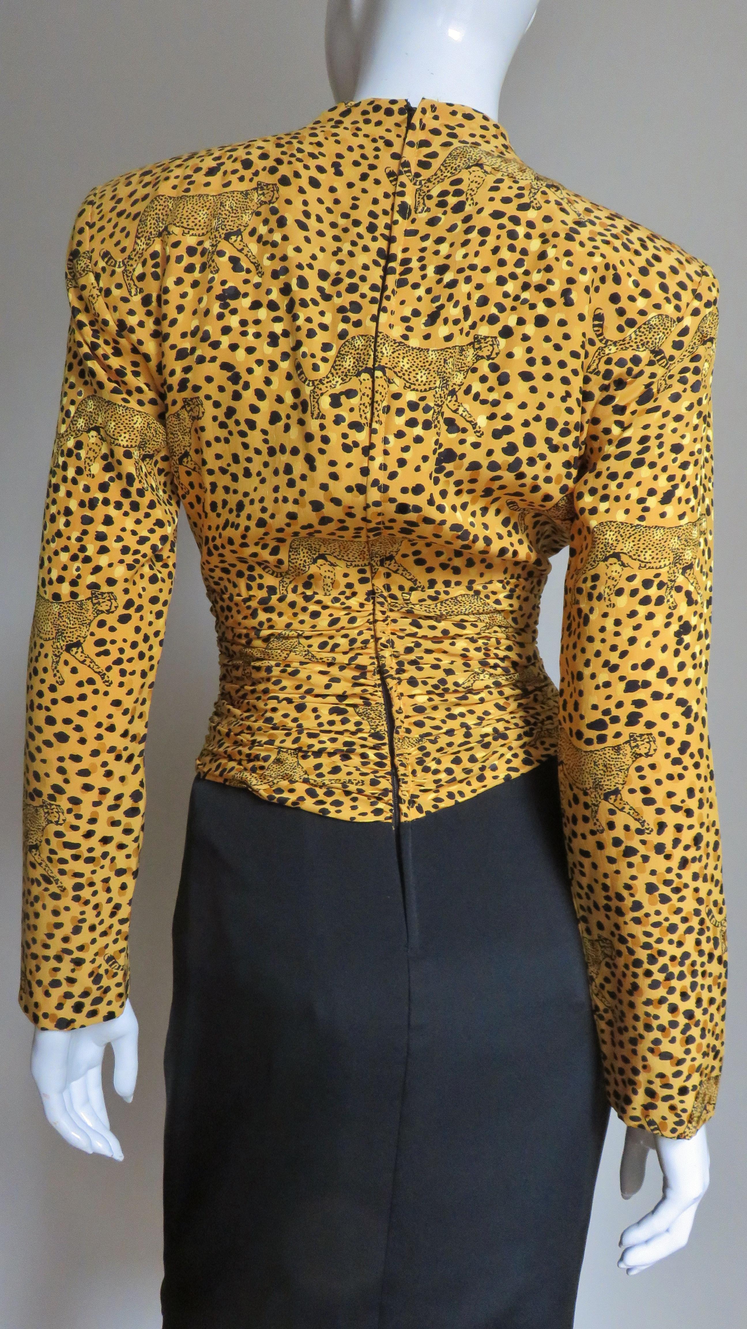 Vicky Tiel Couture Color Block Silk Dress with Leopards For Sale 5