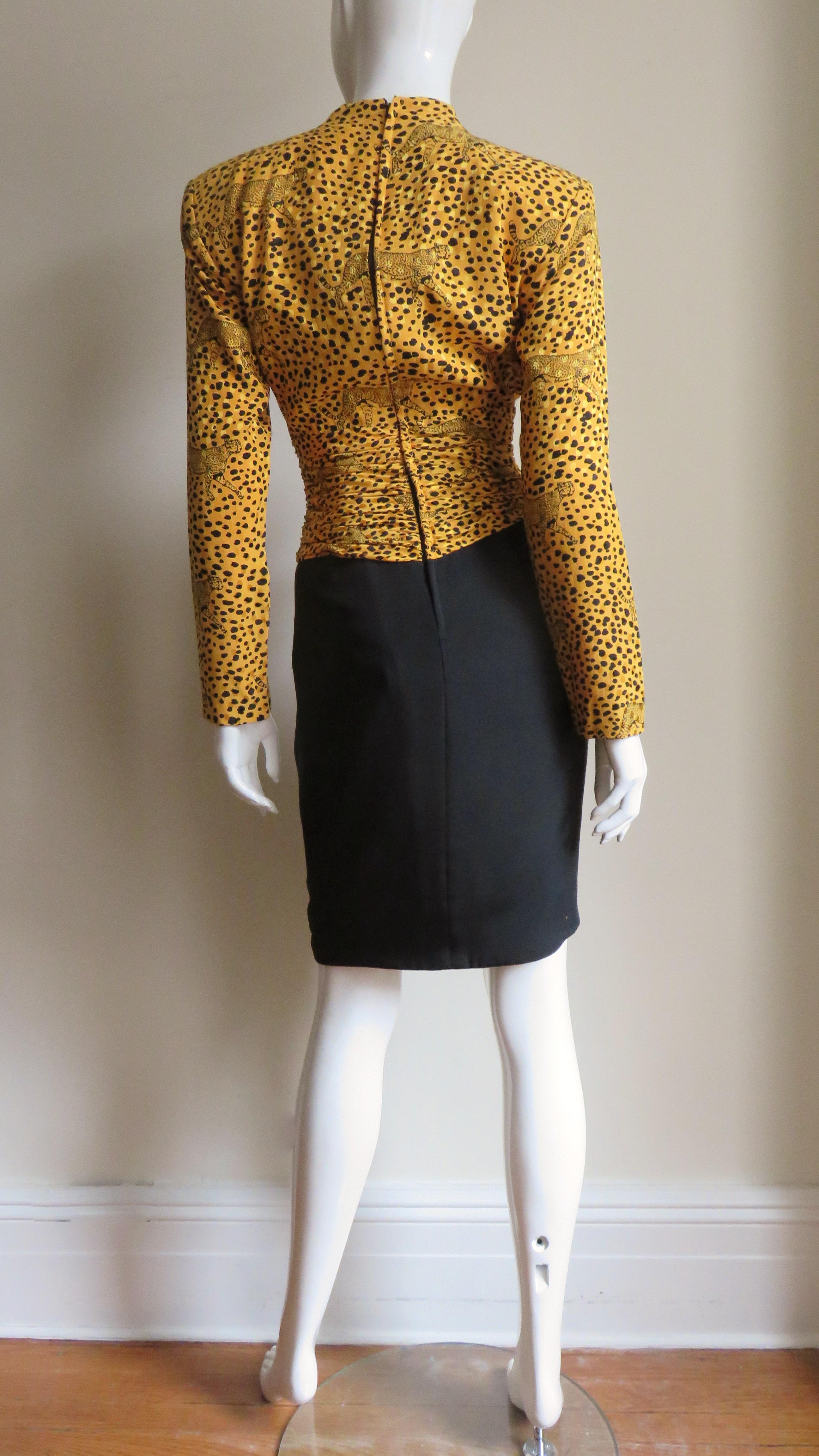 Vicky Tiel Couture Color Block Silk Dress with Leopards For Sale 7