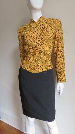 Vicky Tiel Couture Color Block  Animal Print Silk Dress