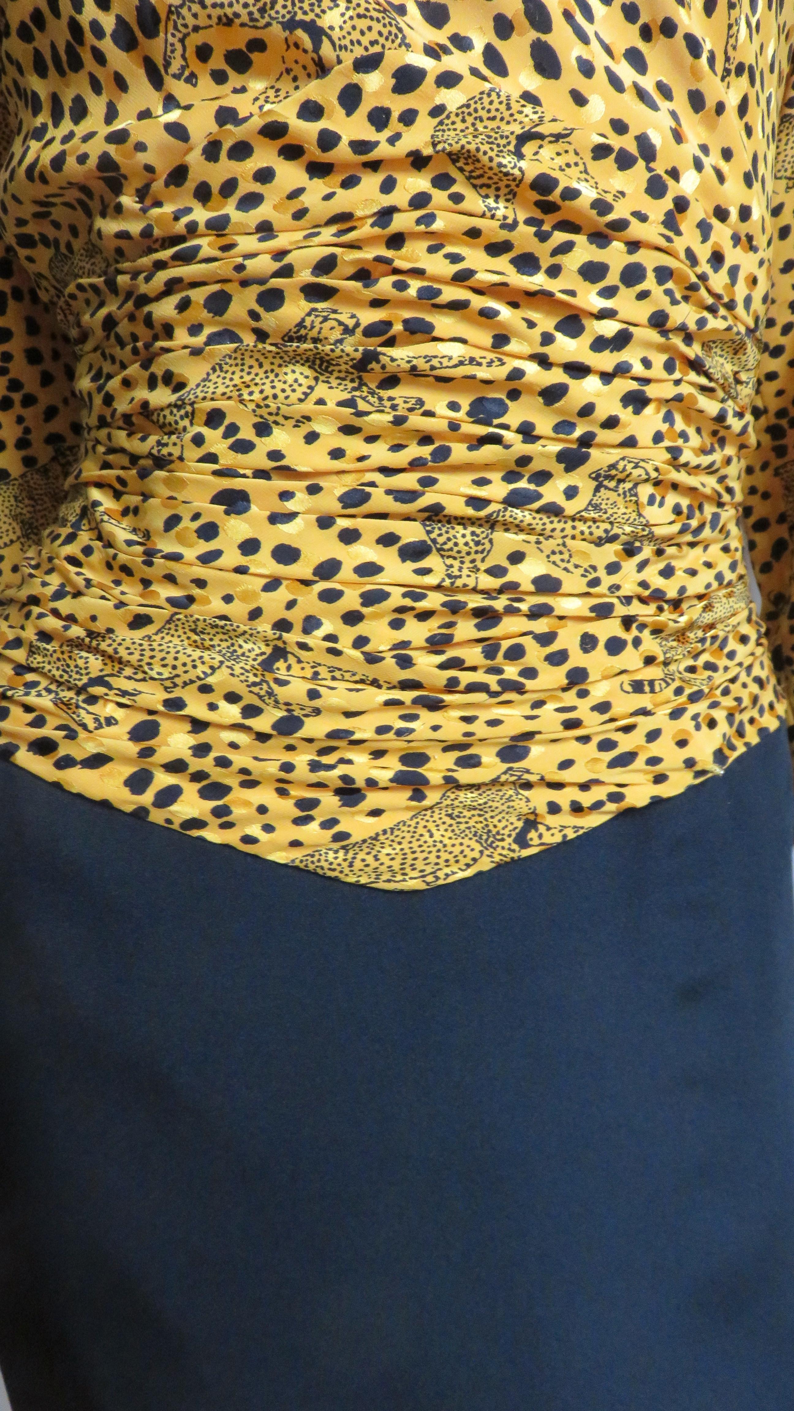 Brown Vicky Tiel Couture Color Block Silk Dress with Leopards For Sale