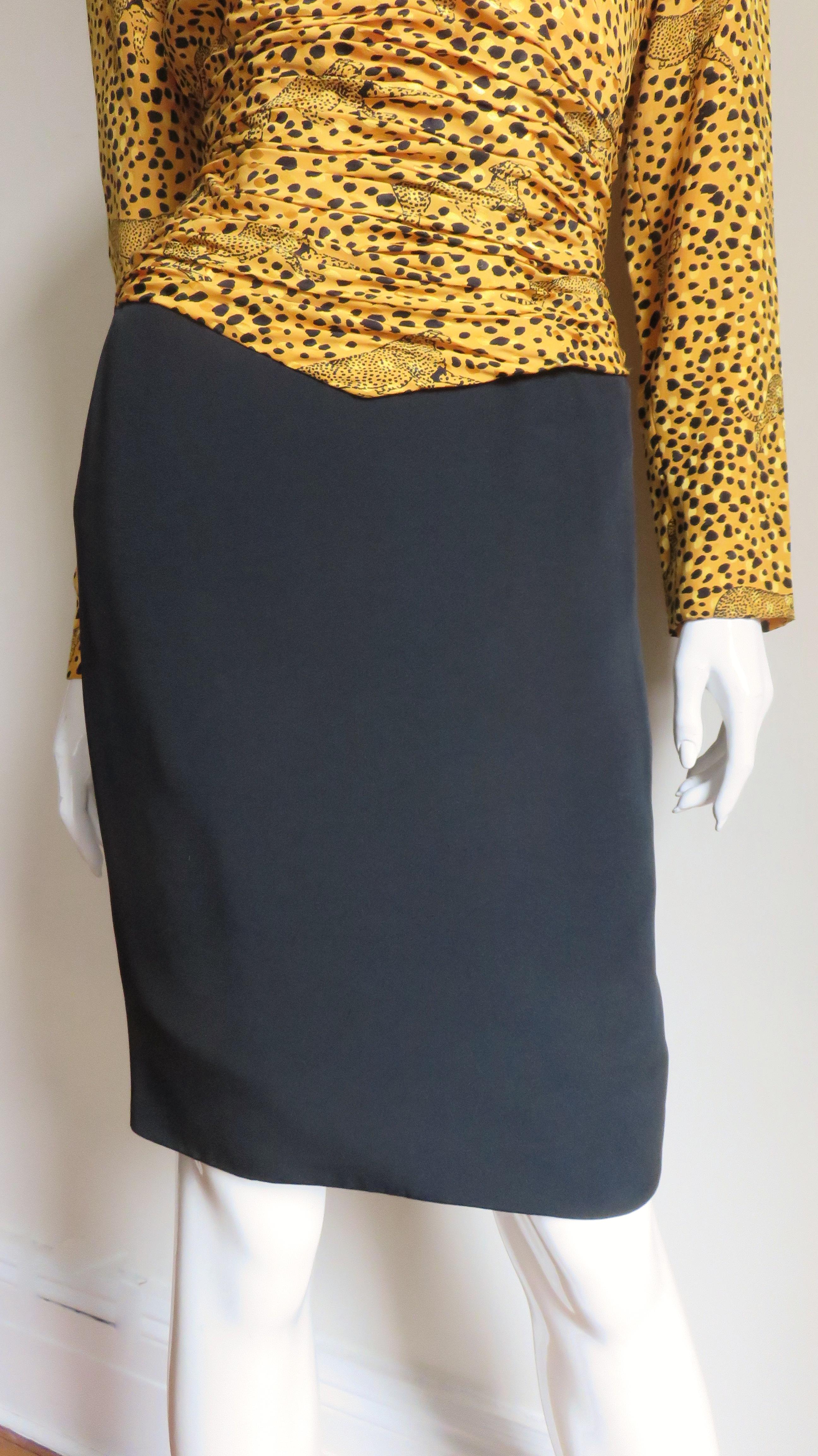 Vicky Tiel Couture Color Block Silk Dress with Leopards In Excellent Condition For Sale In Water Mill, NY