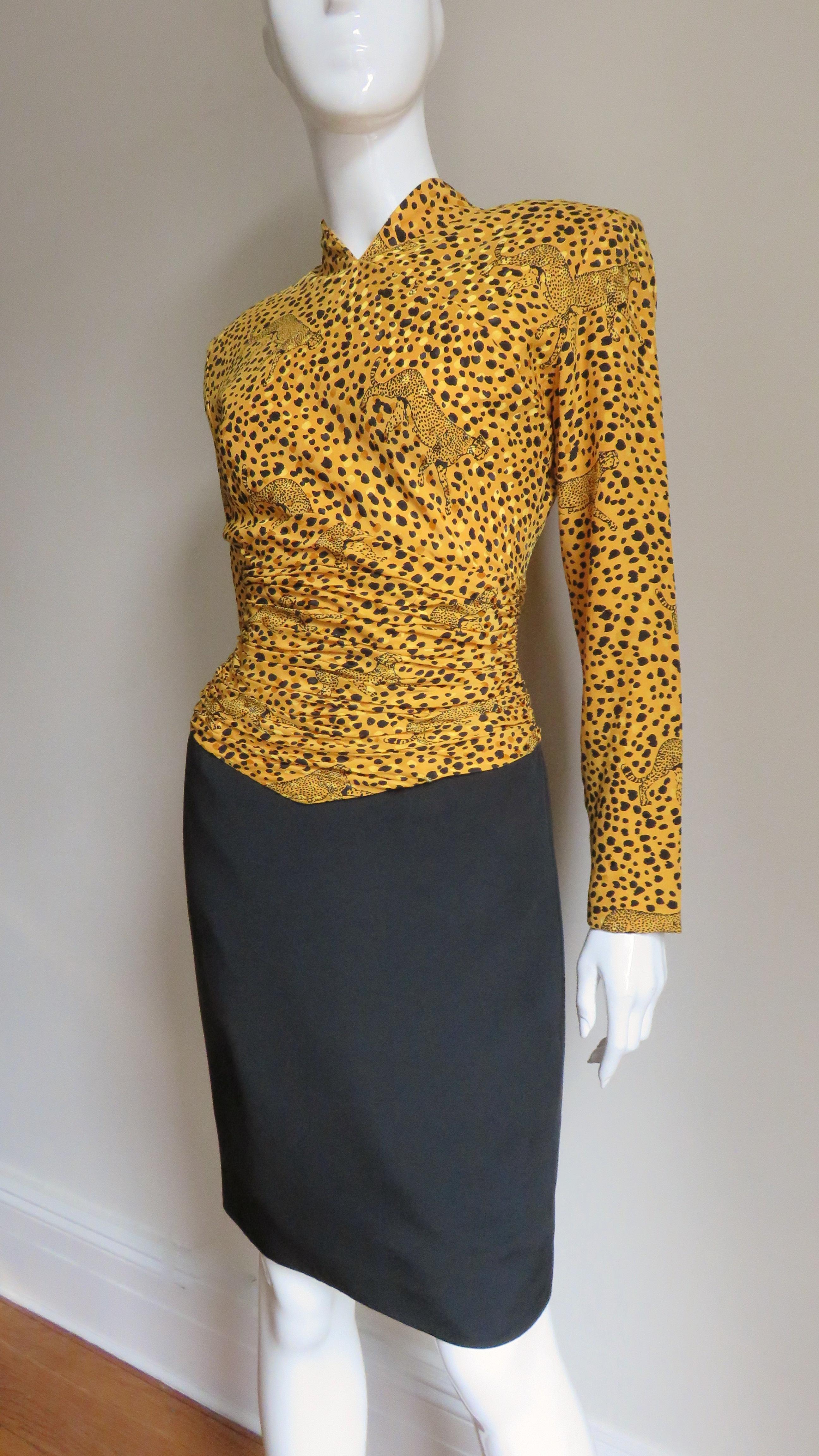 Women's Vicky Tiel Couture Color Block Silk Dress with Leopards For Sale