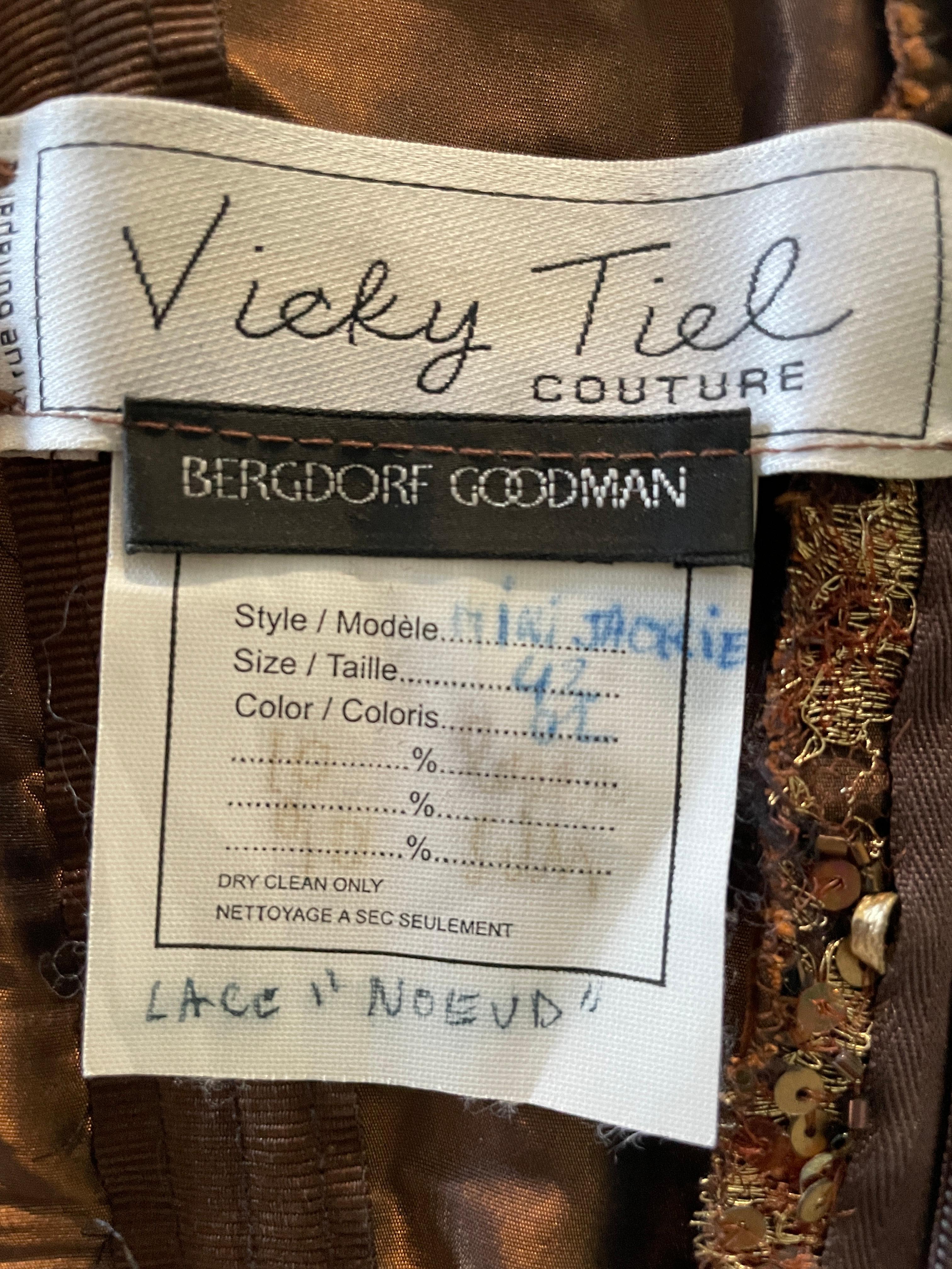 Vicky Tiel Couture Paris for Bergdorf Goodman Bronze Lace Corset Cocktail Dress For Sale 7