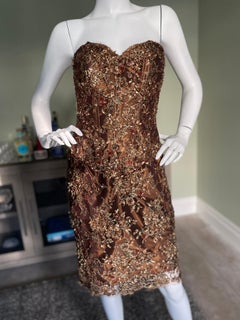 Vicky Tiel Couture Paris for Bergdorf Goodman Bronze Lace Corset Cocktail Dress