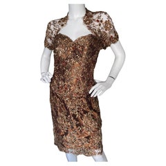 Retro Vicky Tiel Couture Paris for Bergdorf Goodman Bronze Lace Corset Cocktail Dress