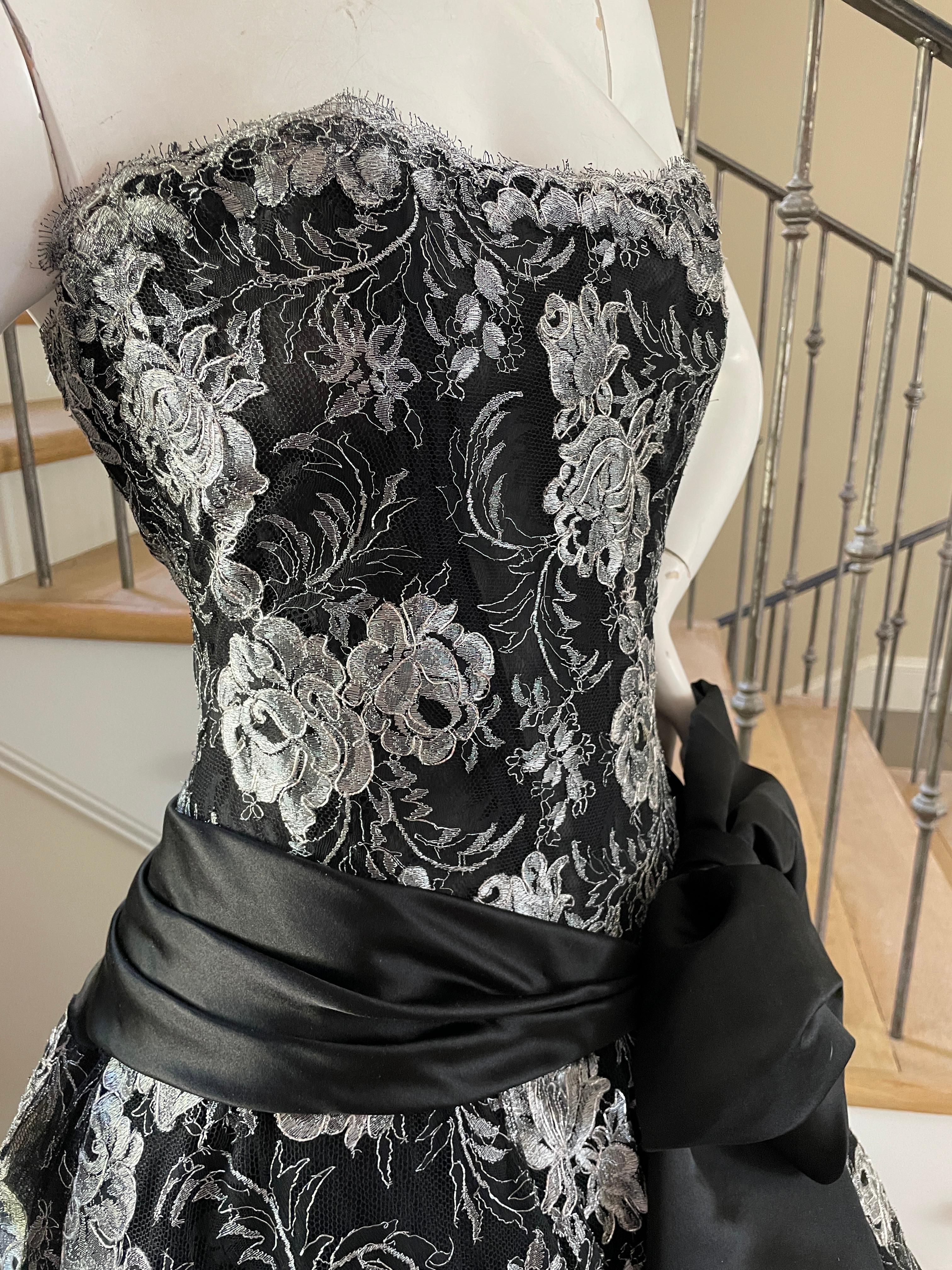 Black Vicky Tiel Couture Paris for Bergdorf Goodman Silver Lace Corset Cocktail Dress For Sale