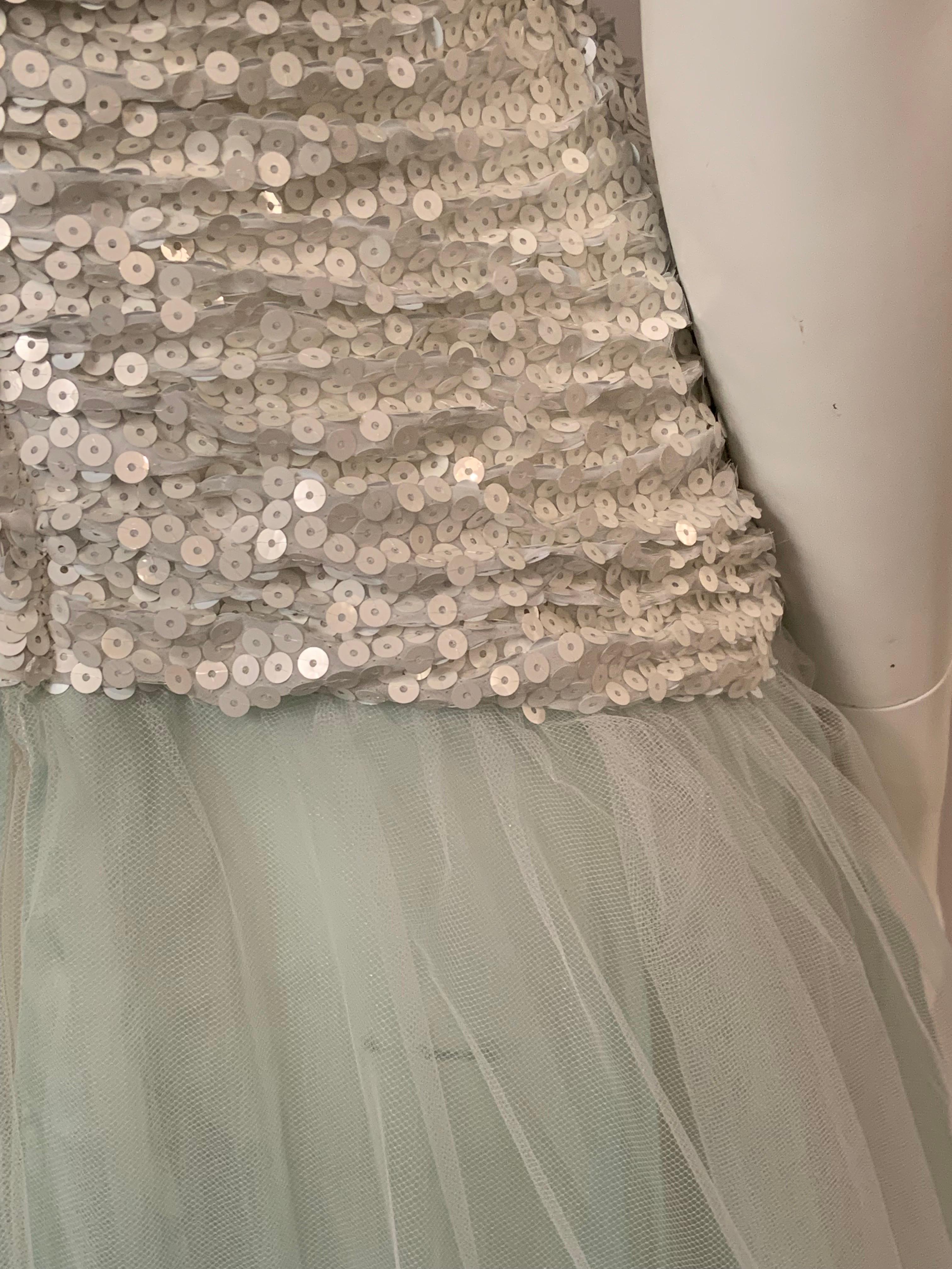 Vicky Tiel Couture, Paris  Pale Aquamarine and White Sequin and Tulle Gown For Sale 8
