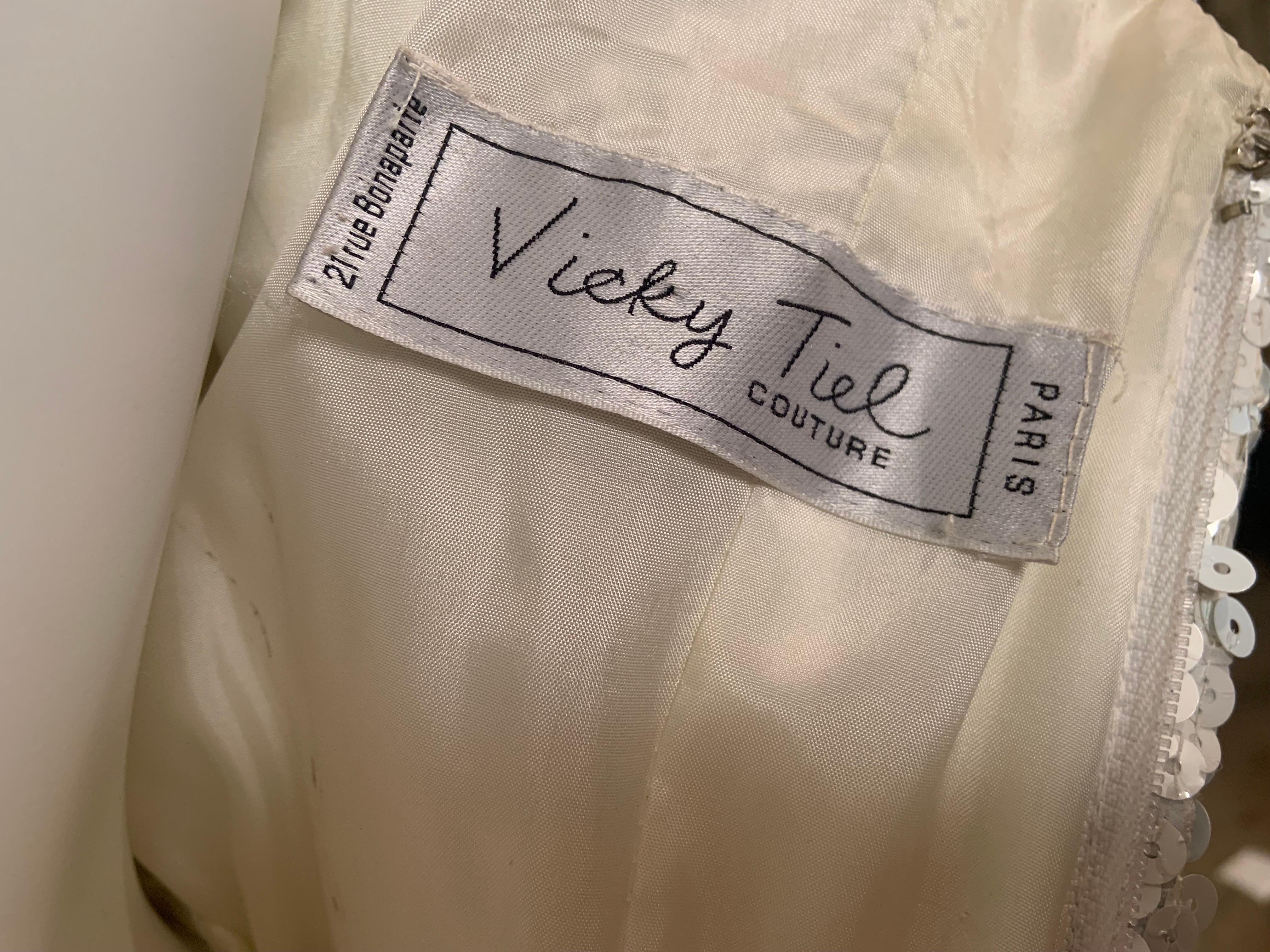Vicky Tiel Couture, Paris  Pale Aquamarine and White Sequin and Tulle Gown For Sale 9