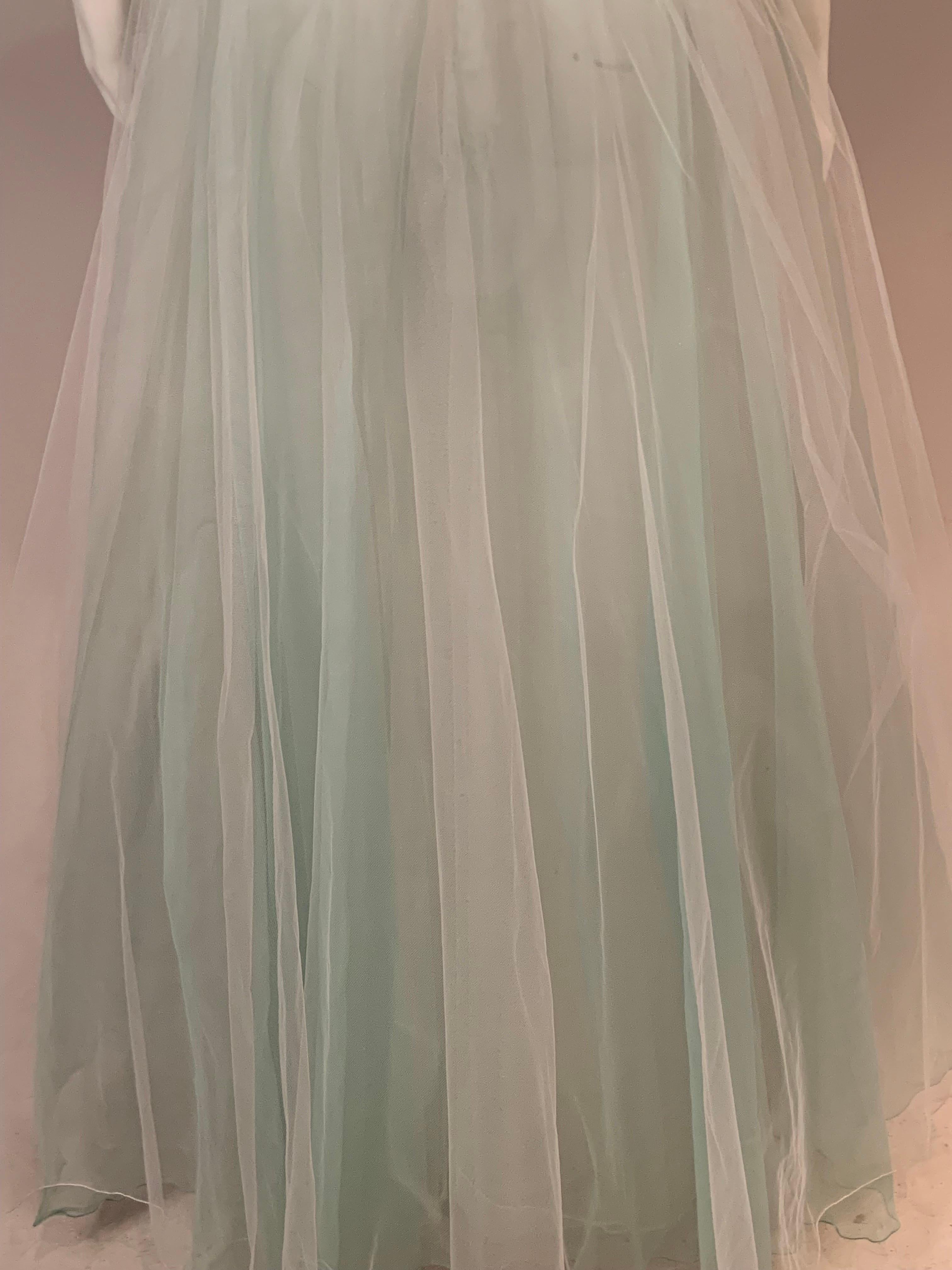 Vicky Tiel Couture, Paris  Pale Aquamarine and White Sequin and Tulle Gown For Sale 5