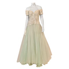 Vicky Tiel Couture, Paris  Pale Aquamarine and White Sequin and Tulle Gown