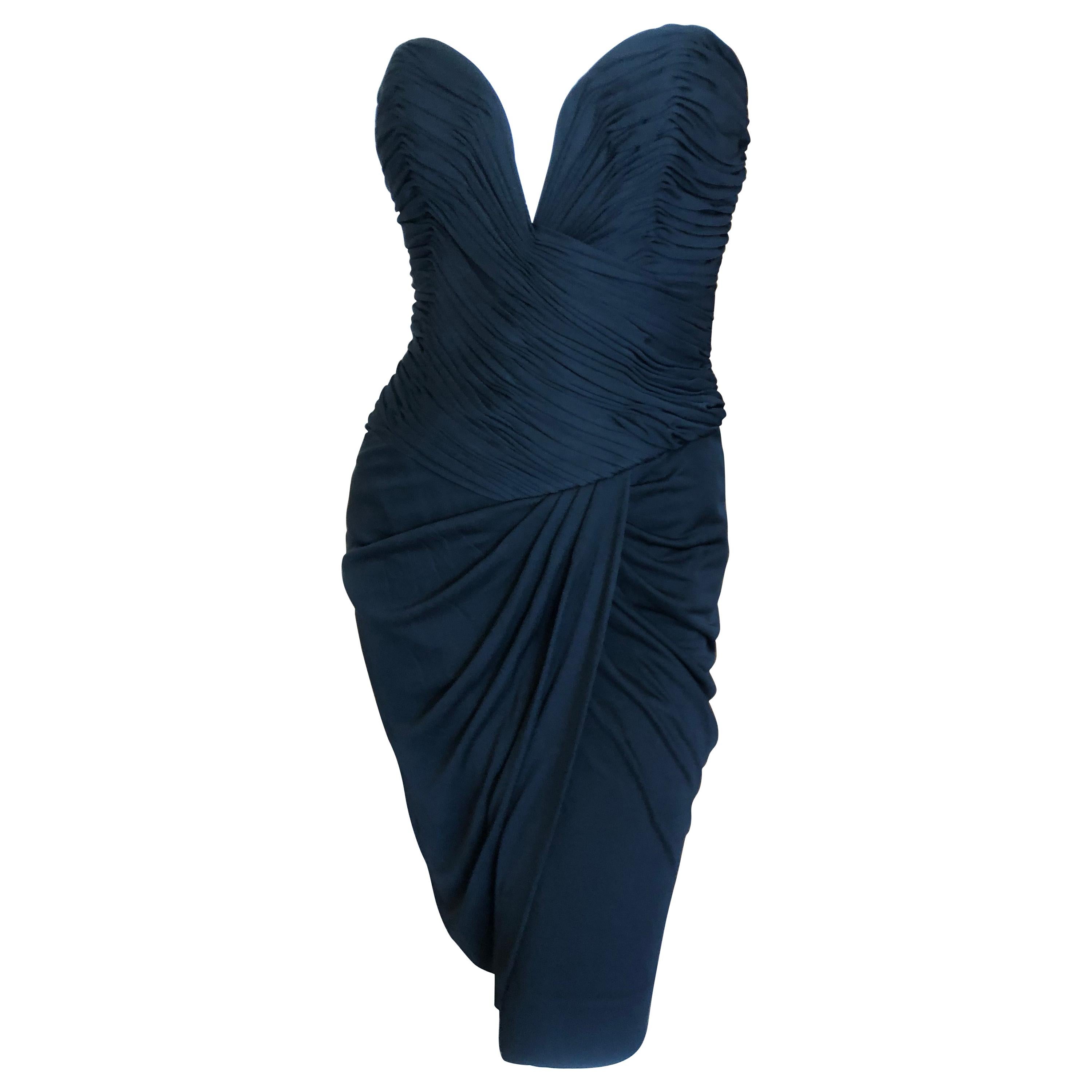 Vicky Tiel Couture Paris Vintage 70's Strapless Black Low Cut Cocktail