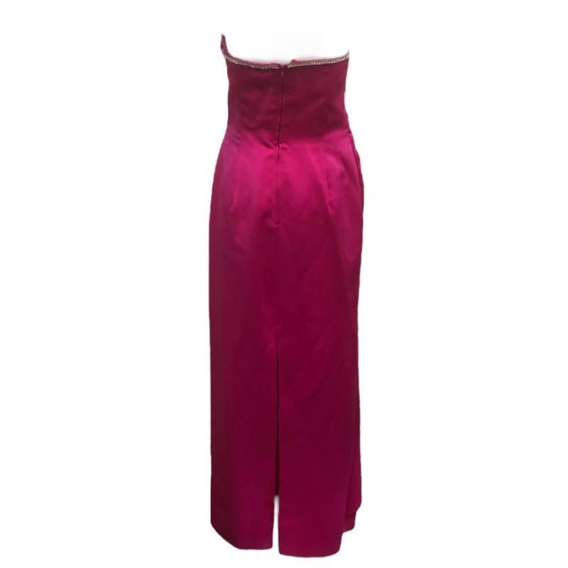 Rosso Abito da sera Vicky Tiel Couture in raso color fucsia e senza spalline, anni '80 in vendita
