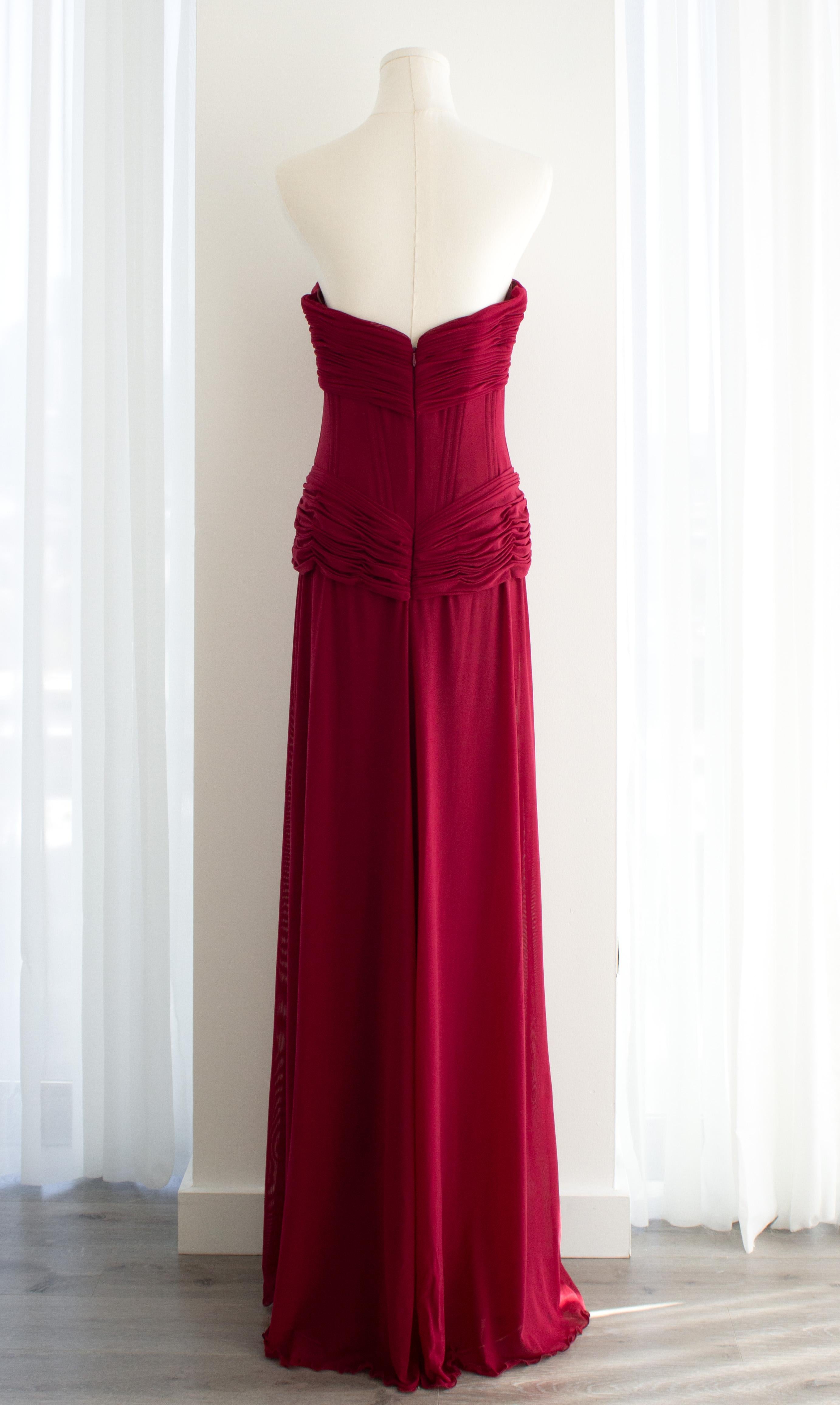 Vicky Tiel Couture Vintage Pretty Woman 1987 Merlot Rosso Abito increspato in vendita 7