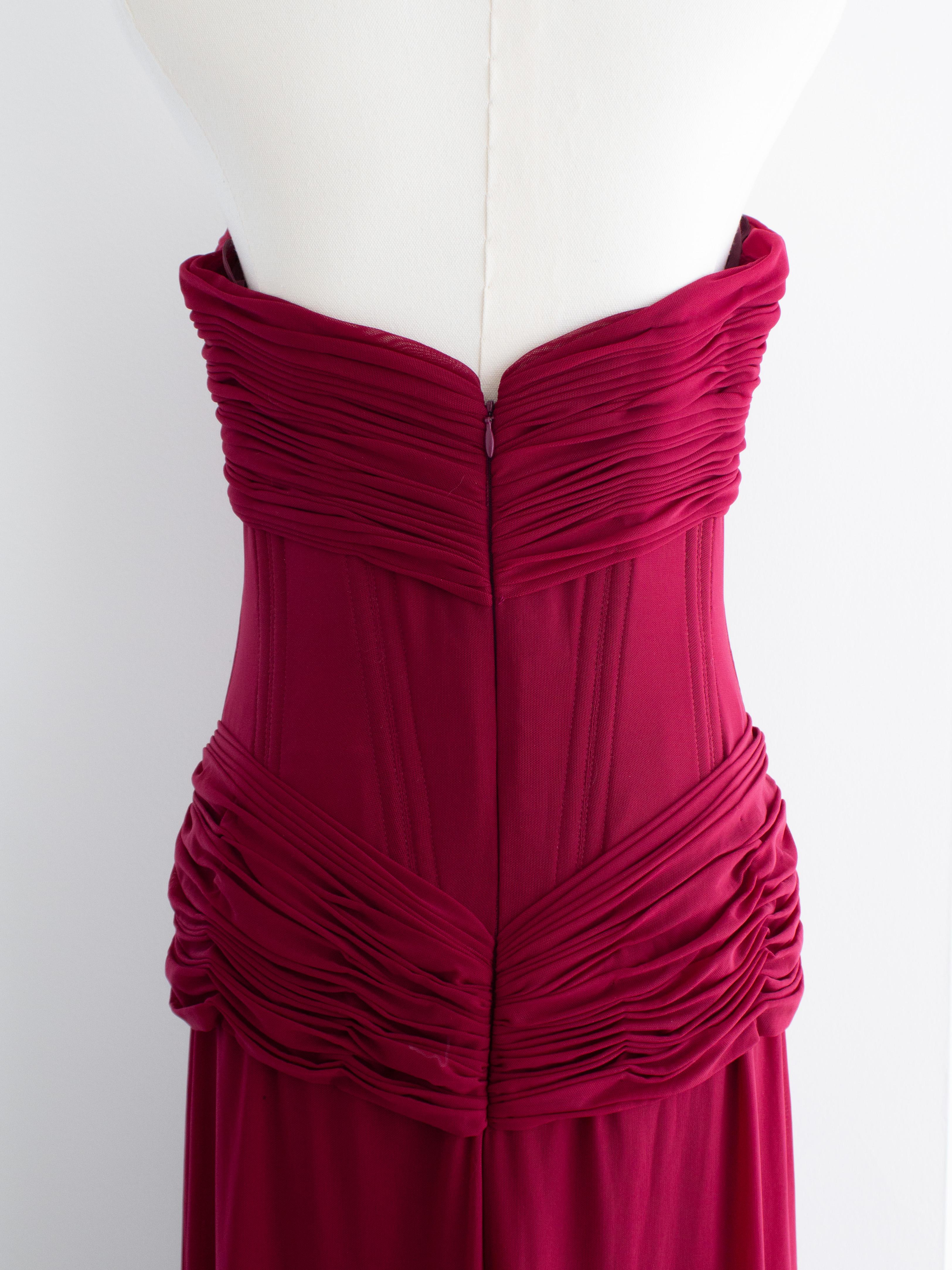 Vicky Tiel Couture Vintage Pretty Woman 1987 Merlot Rosso Abito increspato in vendita 8