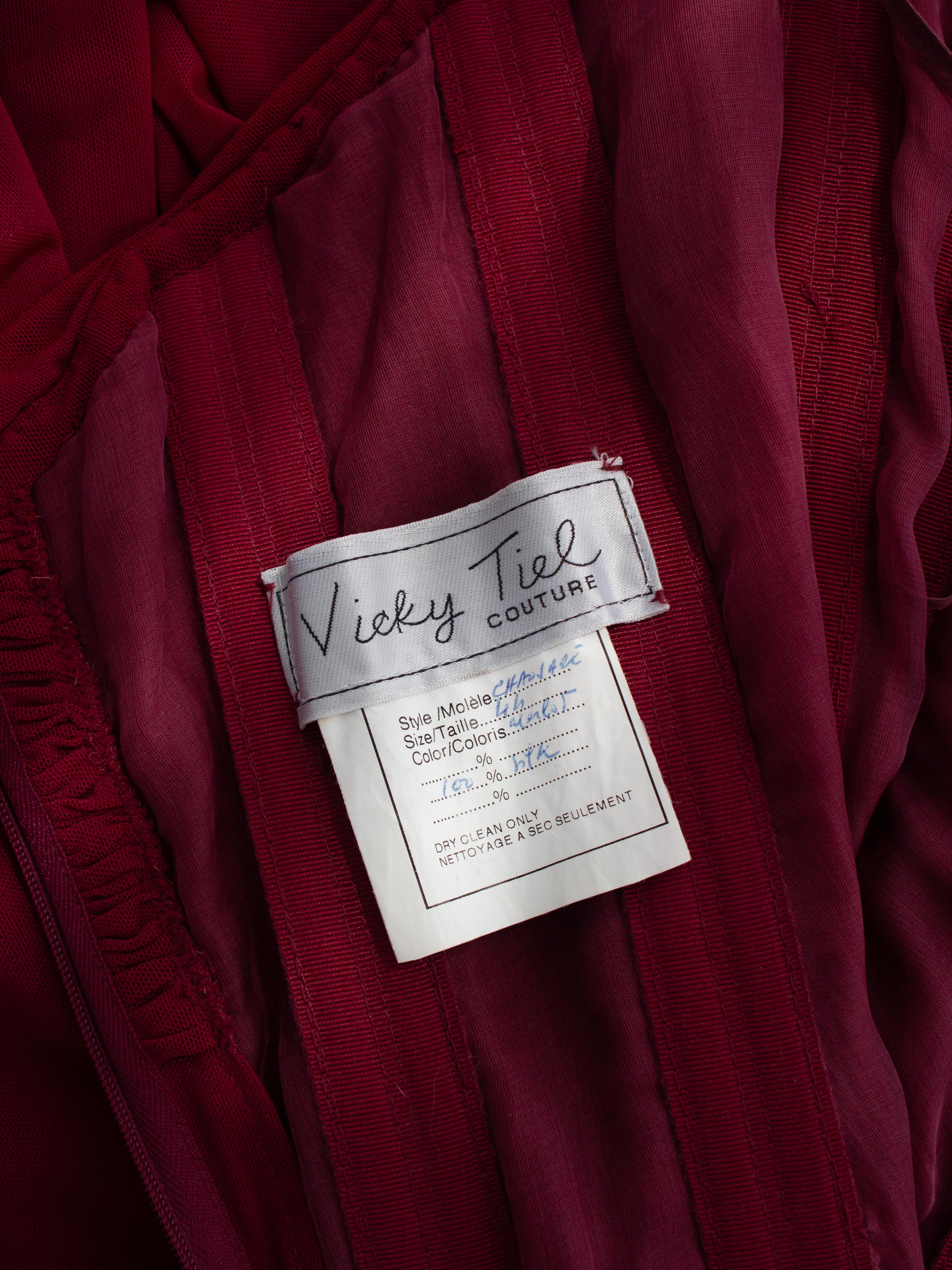 Vicky Tiel Couture Vintage Pretty Woman 1987 Merlot Rosso Abito increspato in vendita 9