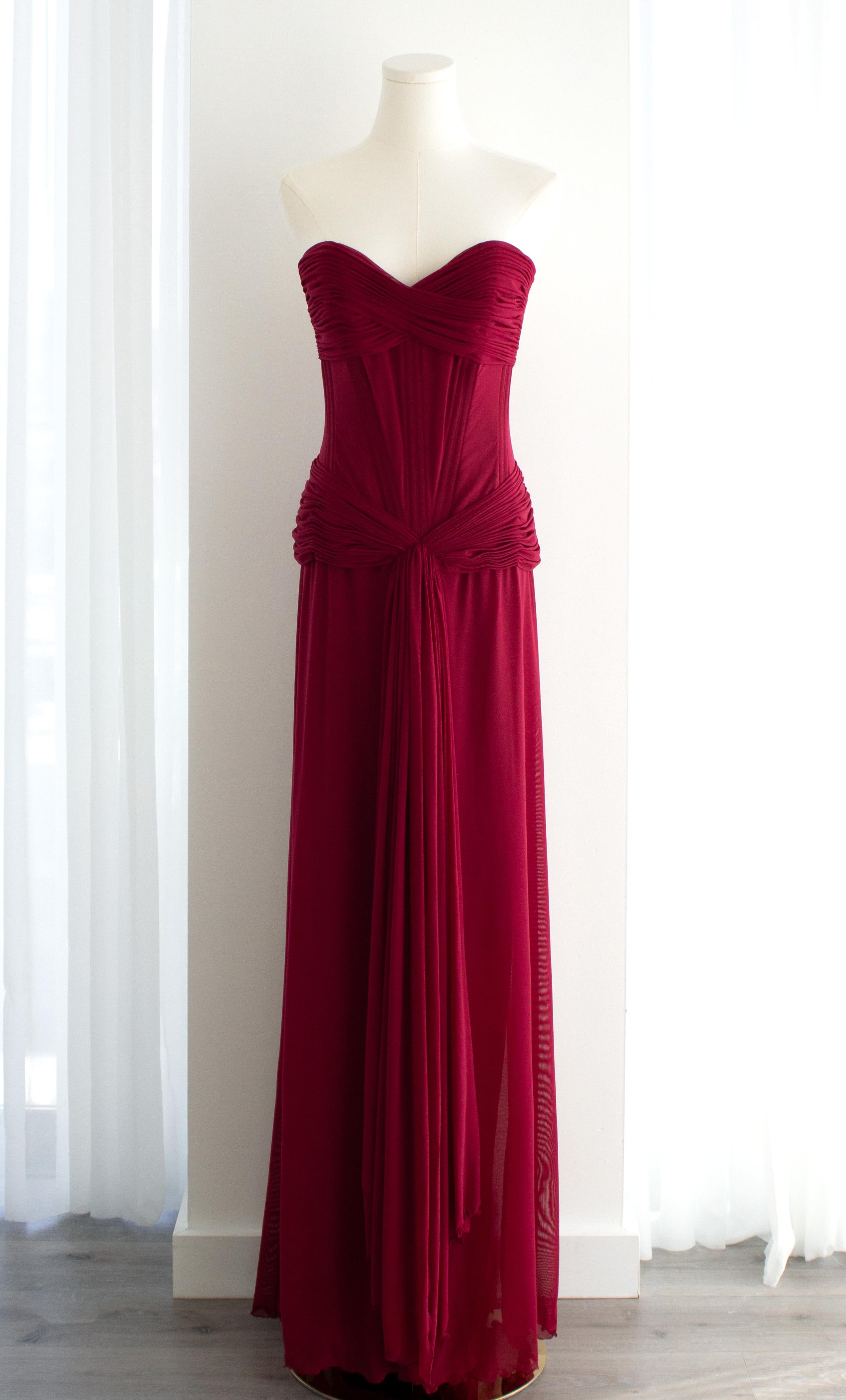 Vicky Tiel Couture Vintage Pretty Woman 1987 Merlot Rosso Abito increspato in vendita 2
