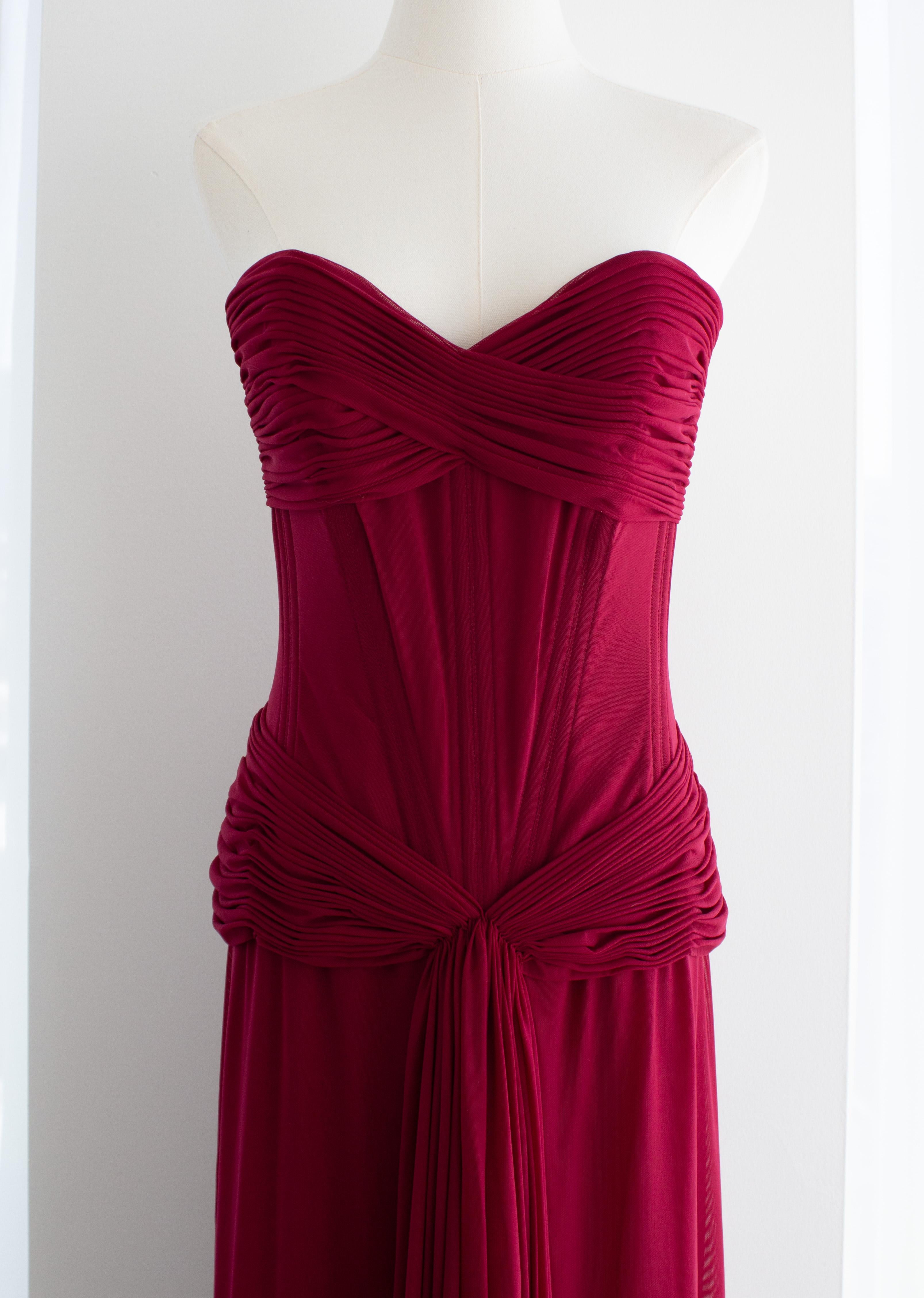 Vicky Tiel Couture Vintage Pretty Woman 1987 Merlot Rosso Abito increspato in vendita 3