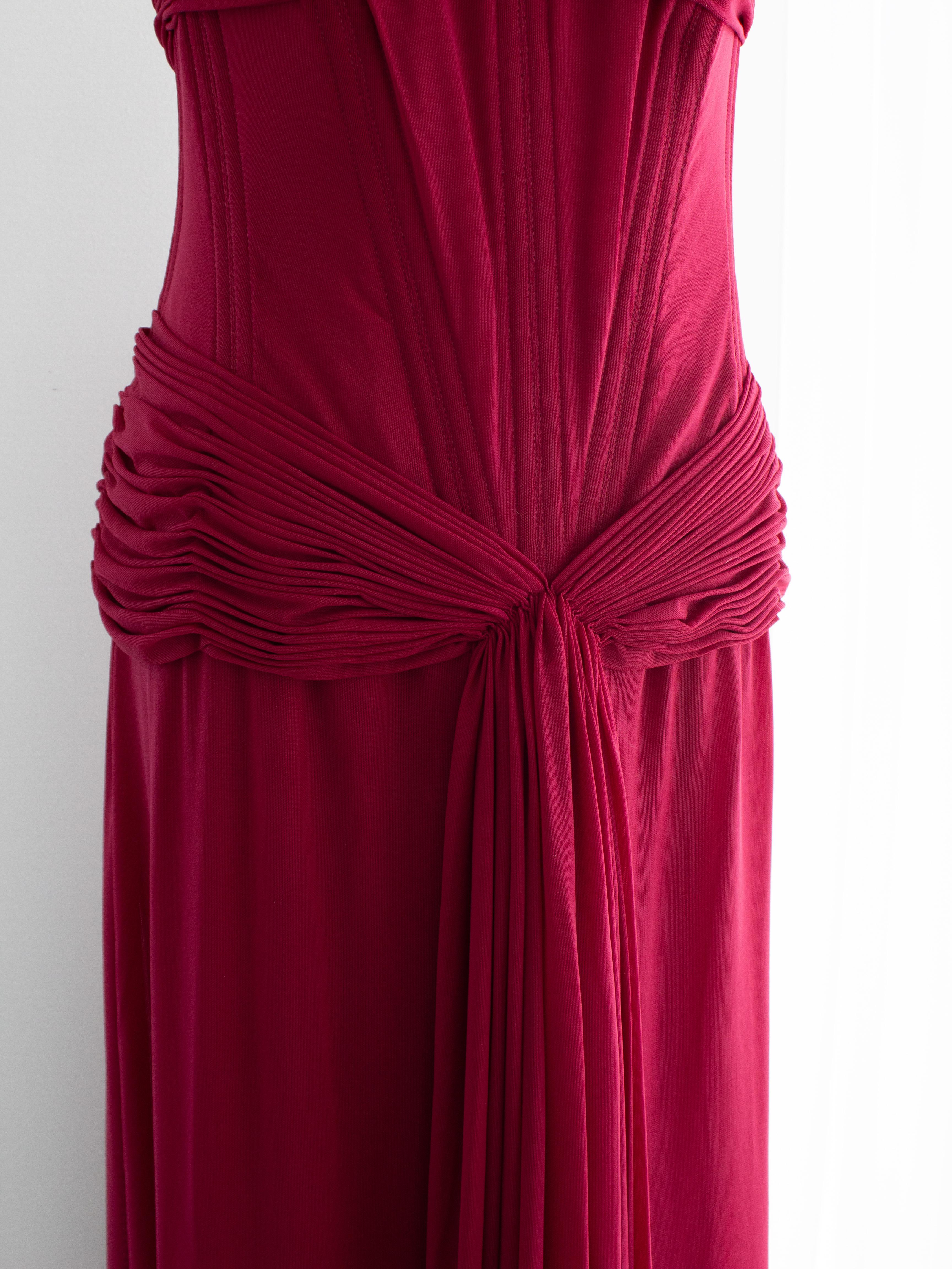 Vicky Tiel Couture Vintage Pretty Woman 1987 Merlot Rosso Abito increspato in vendita 4