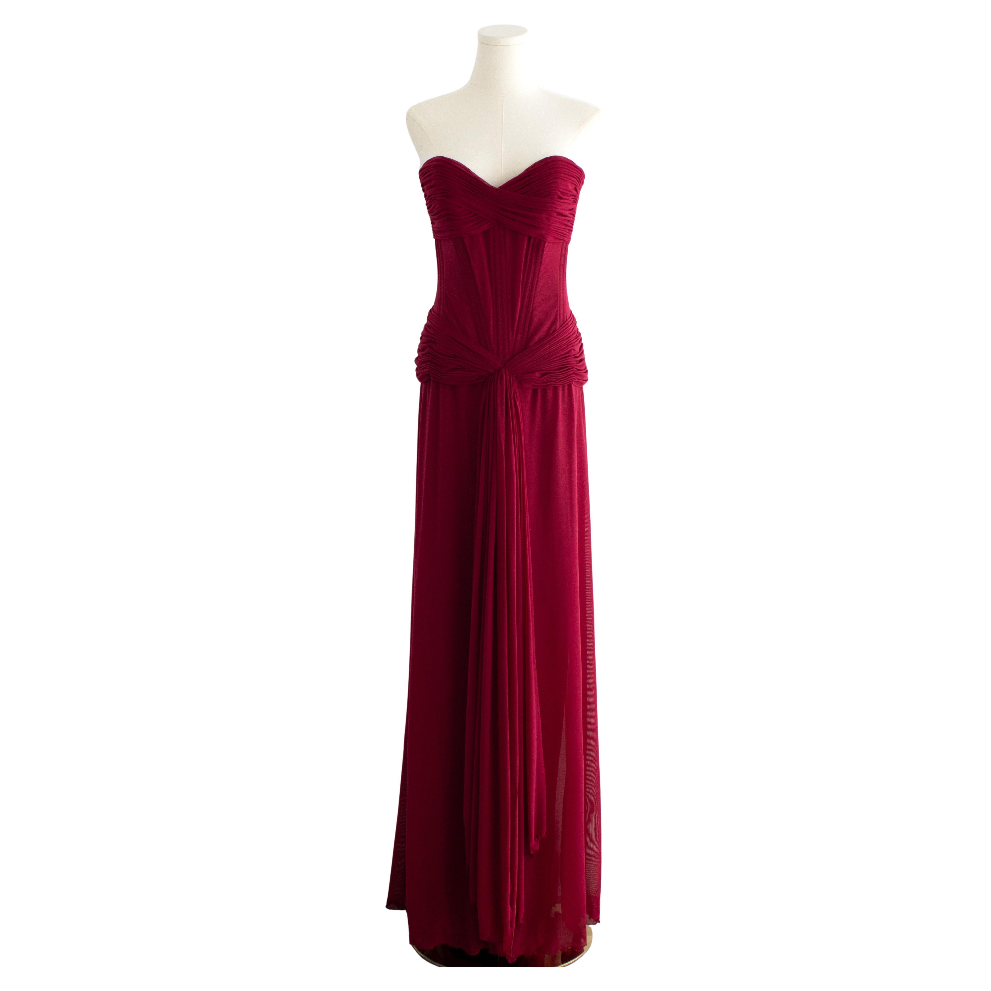 Vicky Tiel Couture Vintage Pretty Woman 1987 Merlot Rosso Abito increspato in vendita