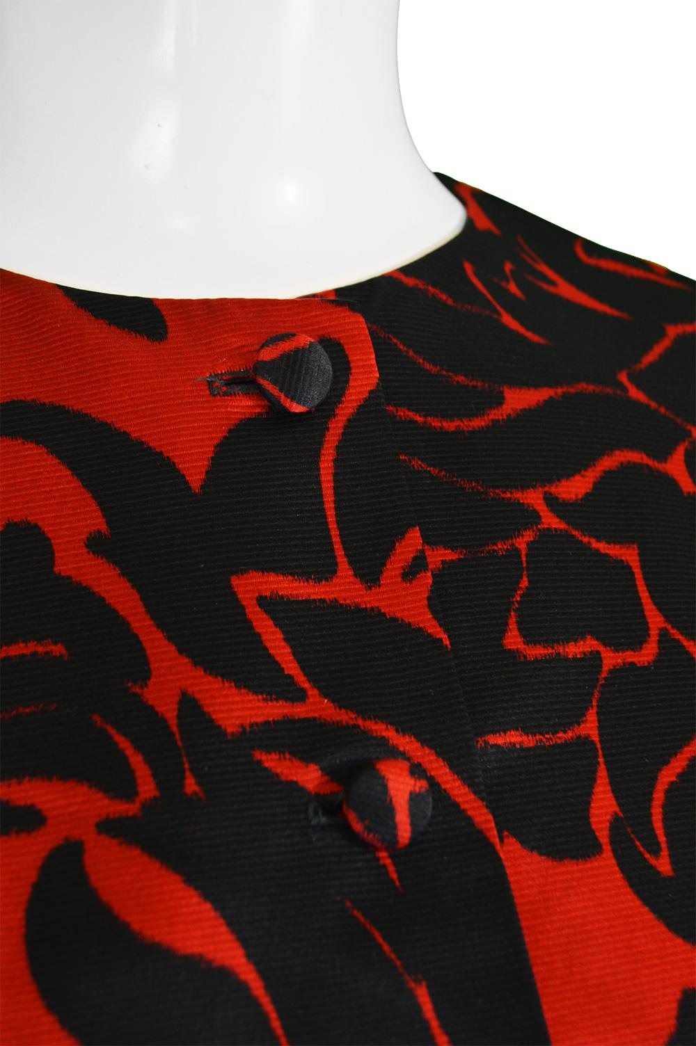 Vicky Tiel Couture Vintage Red & Black Fitted Damask Pattern Jacket, 1980s In Excellent Condition For Sale In Doncaster, South Yorkshire