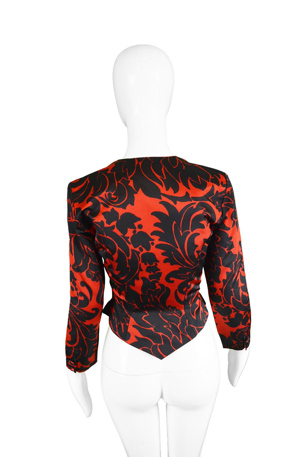Vicky Tiel Couture Vintage Red & Black Fitted Damask Pattern Jacket, 1980s For Sale 1