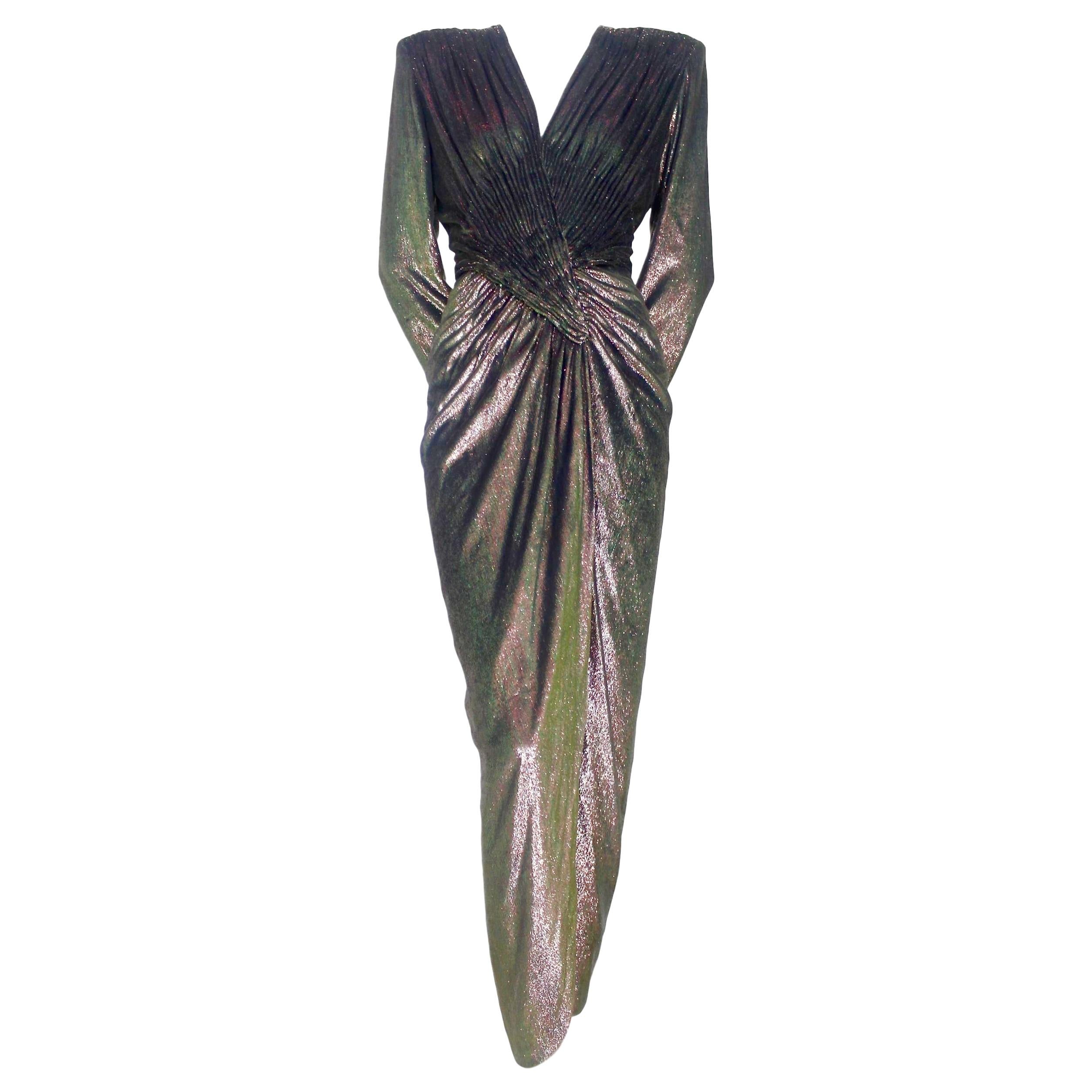 Vicky Tiel Metallic Velvet Evening Dress For Sale